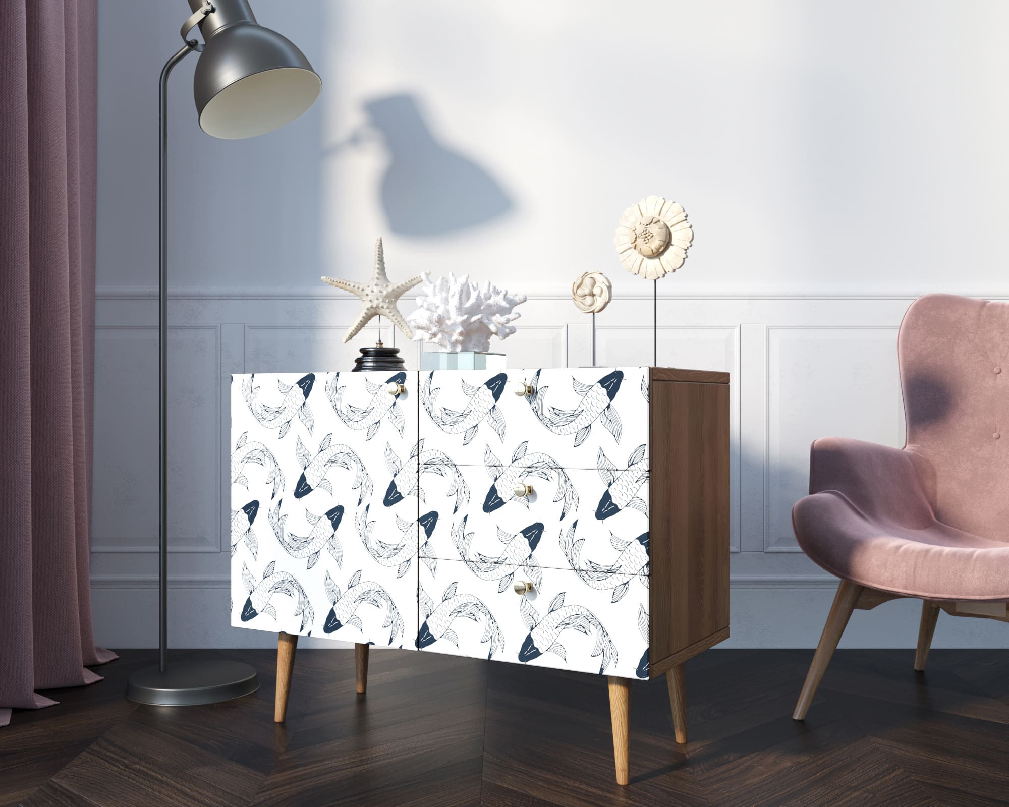 заказать Комод "Berber" три ящика и дверка 36 принт арт BB34/Print_36