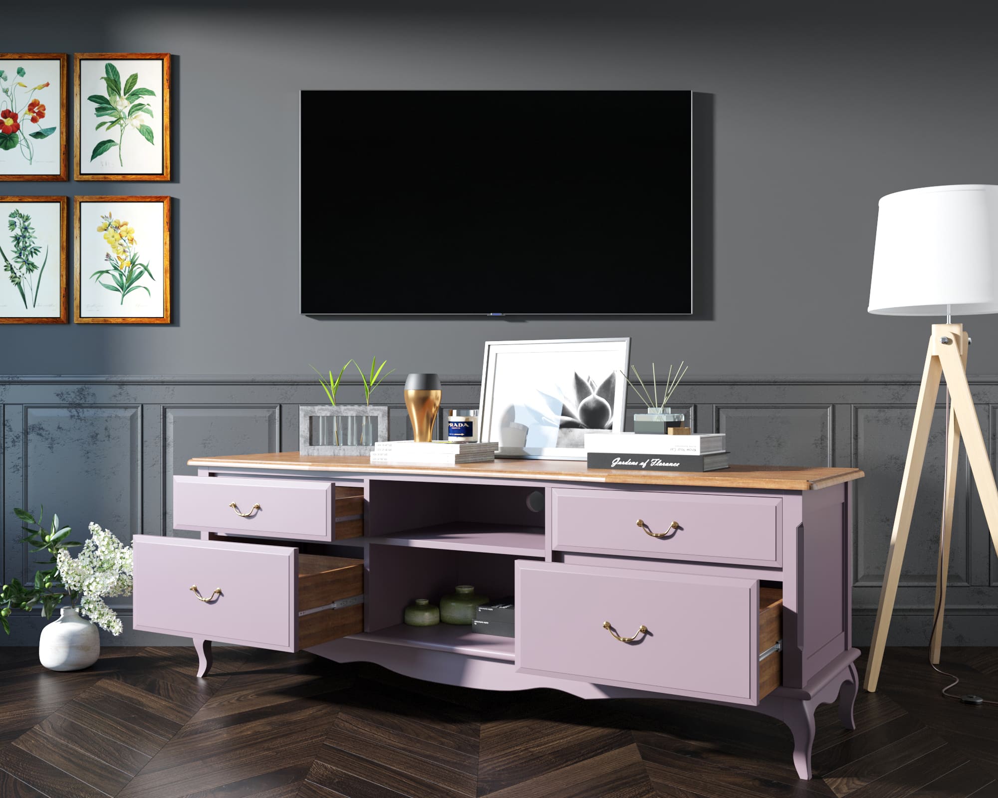 купить Комод Leontina Lavanda под TV удлиненный арт ST9328/2L в Москве купить Комод Leontina Lavanda под TV удлиненный арт ST9328/2L