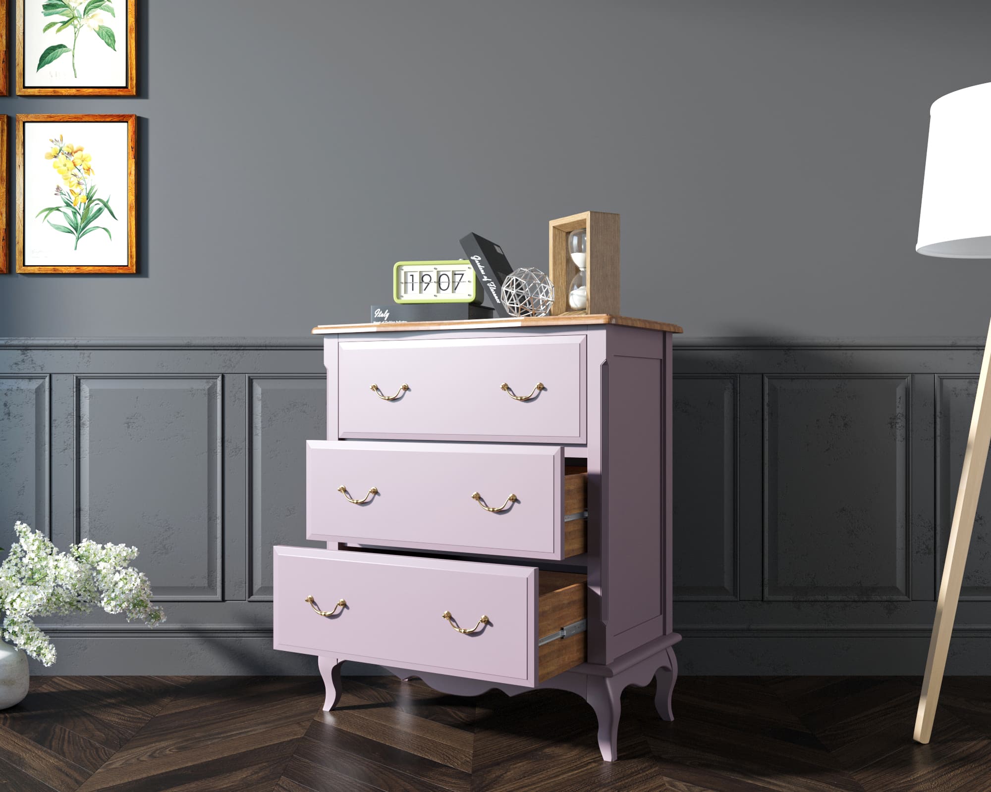 купить Комод Leontina Lavanda три ящика арт ST9356L