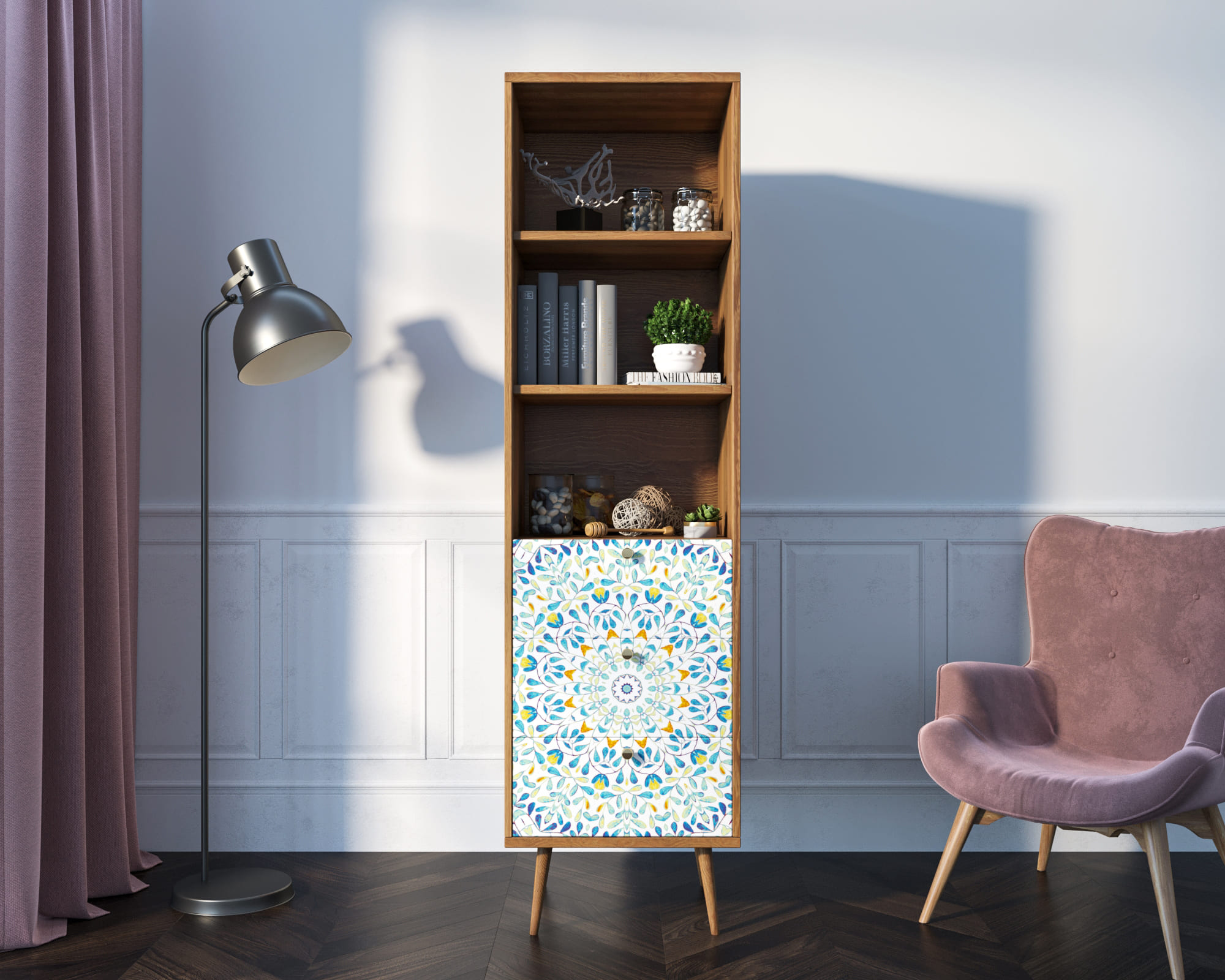 Стеллаж с ящиками "Berber" принт 46 арт BB45/Print_46 в интернет-магазине