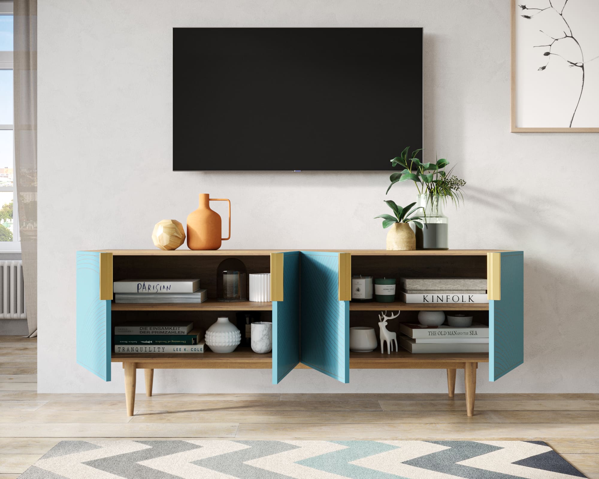 купить Комод под TV с четыремя дверками "Line" LN06/GR1/blue