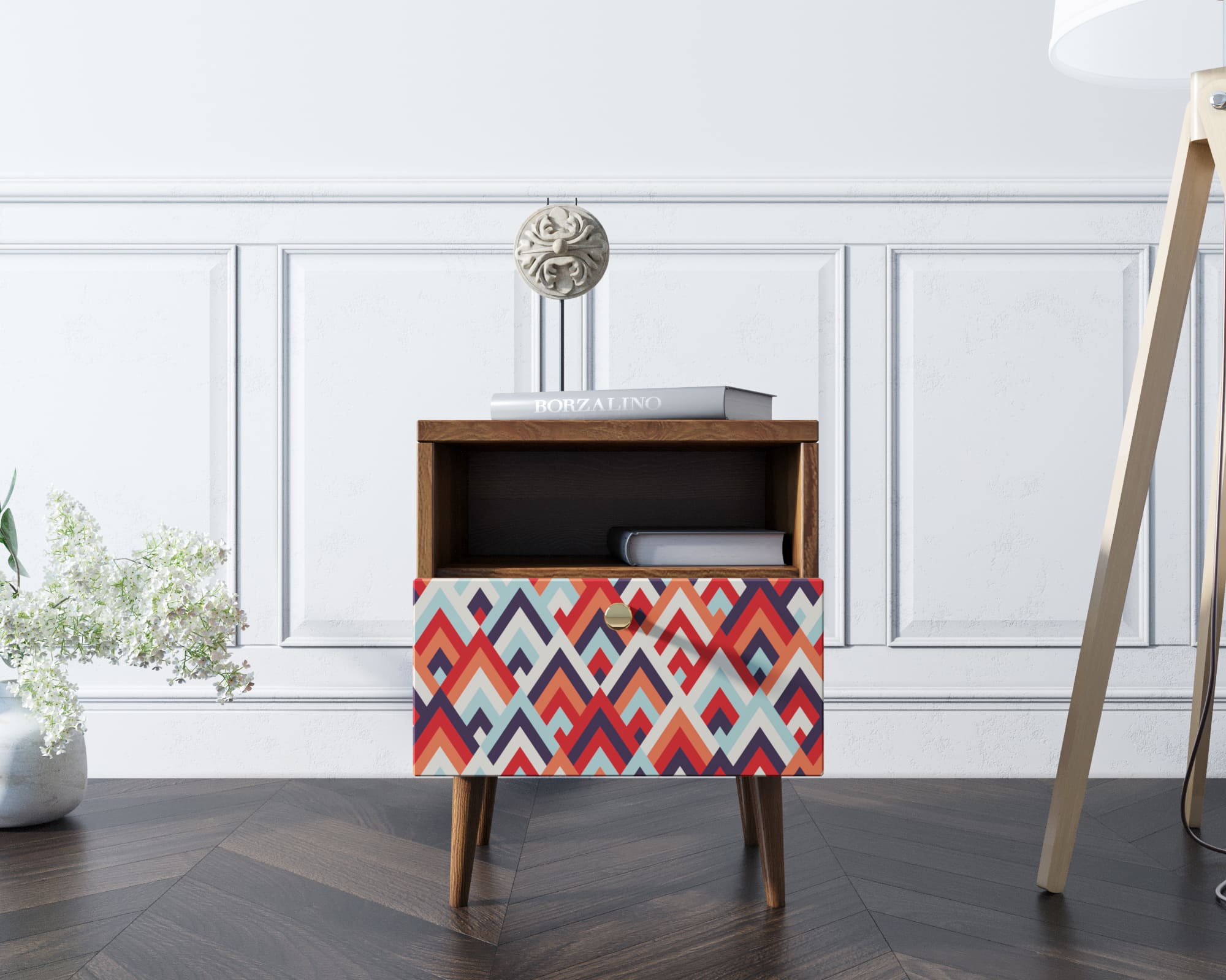 Тумбочка "Berber" с одним ящиком 2 принт арт BB06/Print_02, разноцветная в интернет-магазине