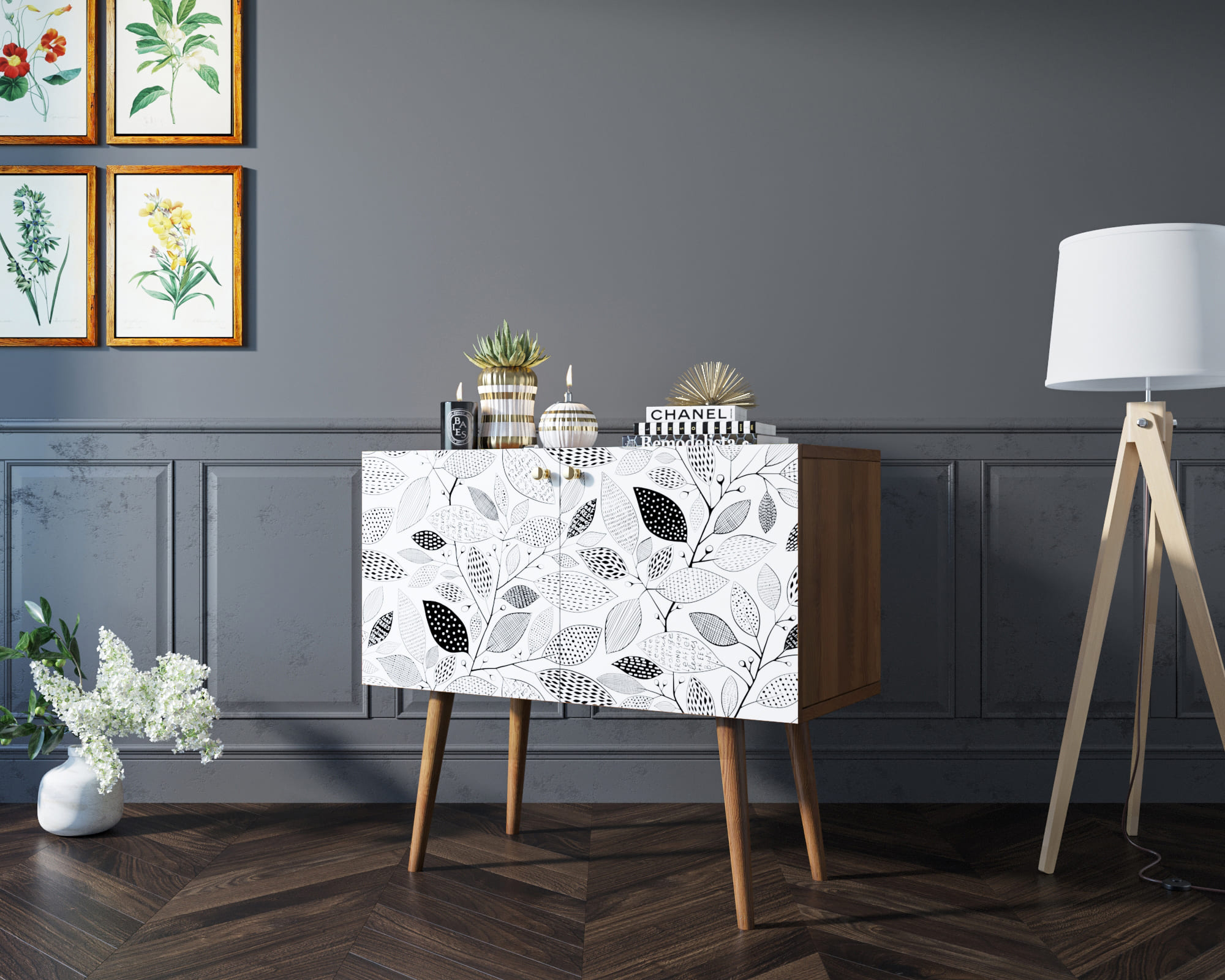 фото Комод на высоких ножках "Berber" малый принт 9 арт BB13/Print_09