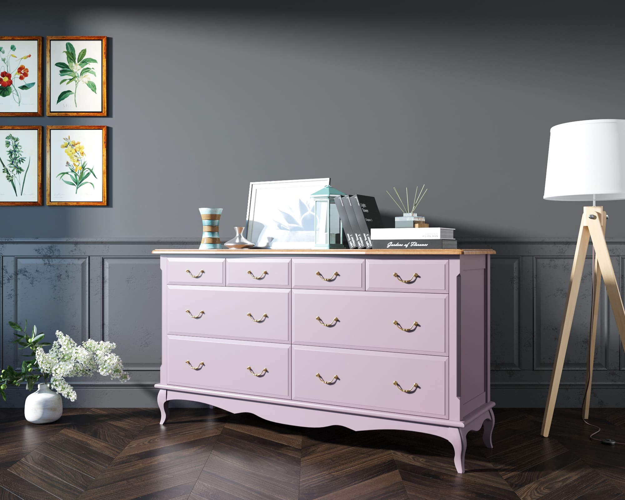 Большой комод Leontina Lavanda на восемь ящиков арт ST9335/2L в интернет-магазине