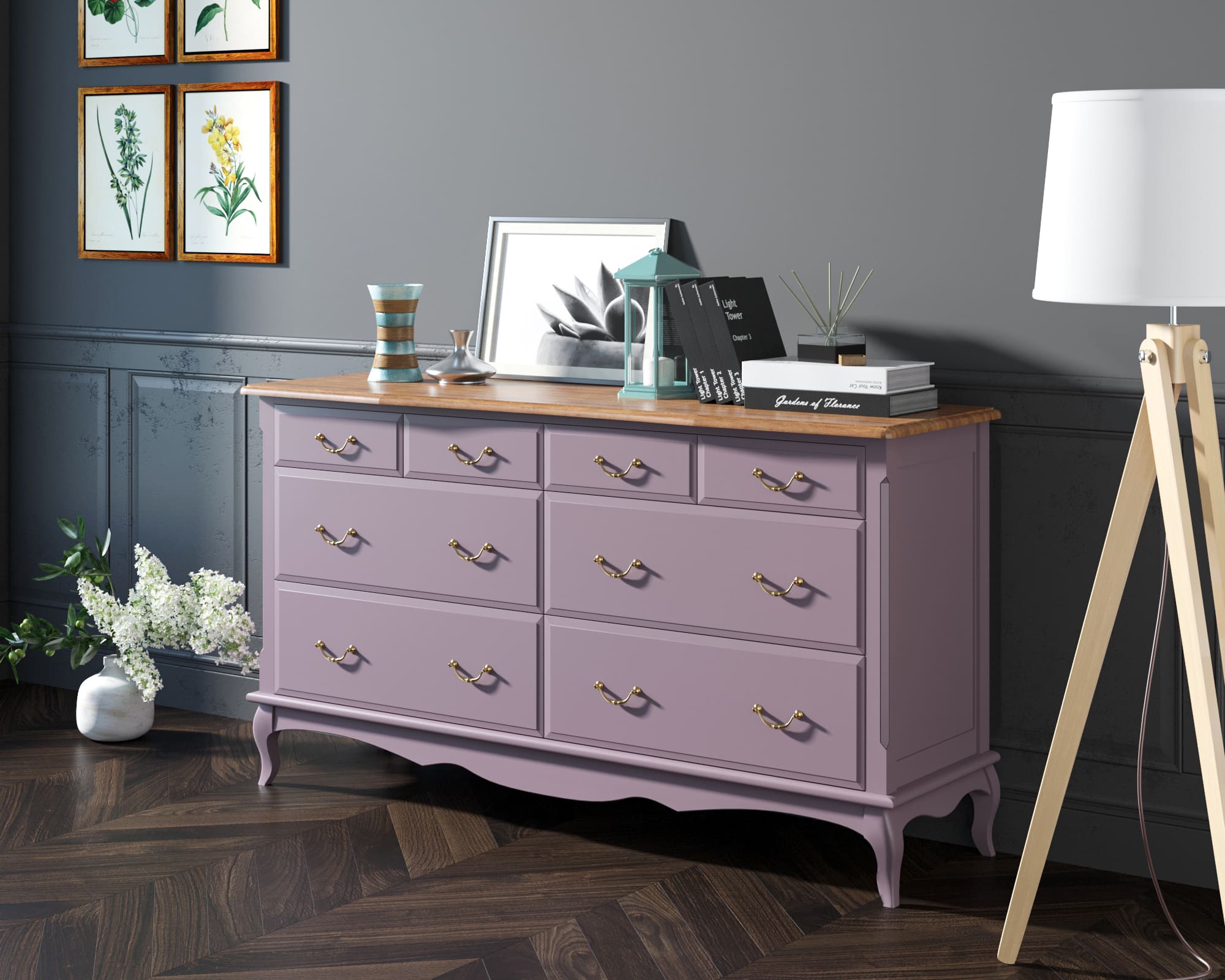 заказать Большой комод Leontina Lavanda на восемь ящиков арт ST9335/2L