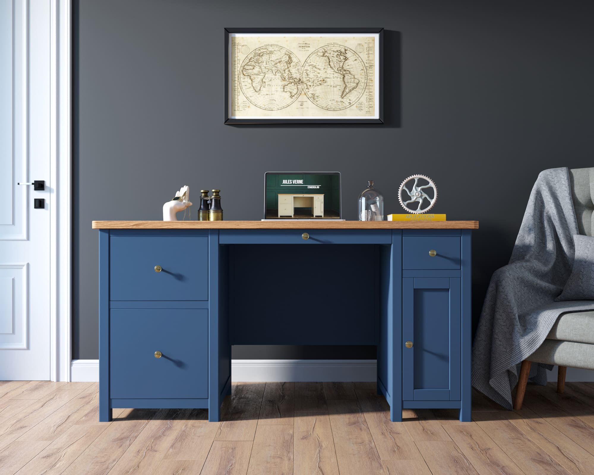 фото Большой рабочий стол "Jules Verne" с узкой тумбой арт JV14ETGB в Москве фото Большой рабочий стол "Jules Verne" с узкой тумбой арт JV14ETGB