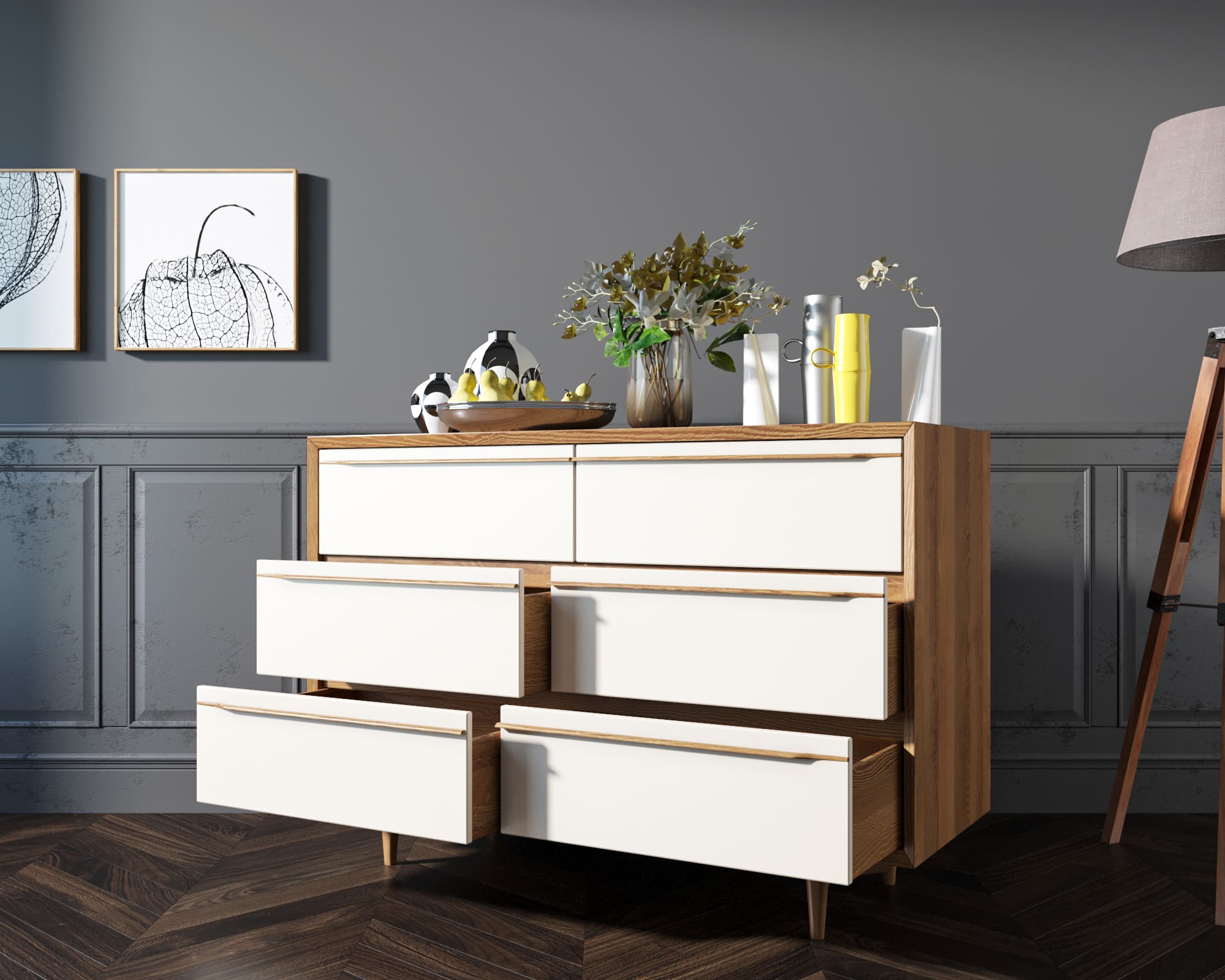 купить Комод "Bruni white" с шестью ящиками арт BR05WH