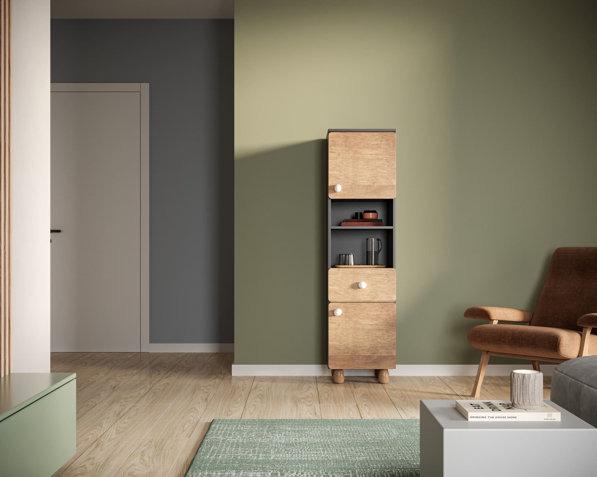 Узкий шкаф с одним ящиком и дверками "Split" SP09 в интернет-магазине в Москве Узкий шкаф с одним ящиком и дверками "Split" SP09 в интернет-магазине