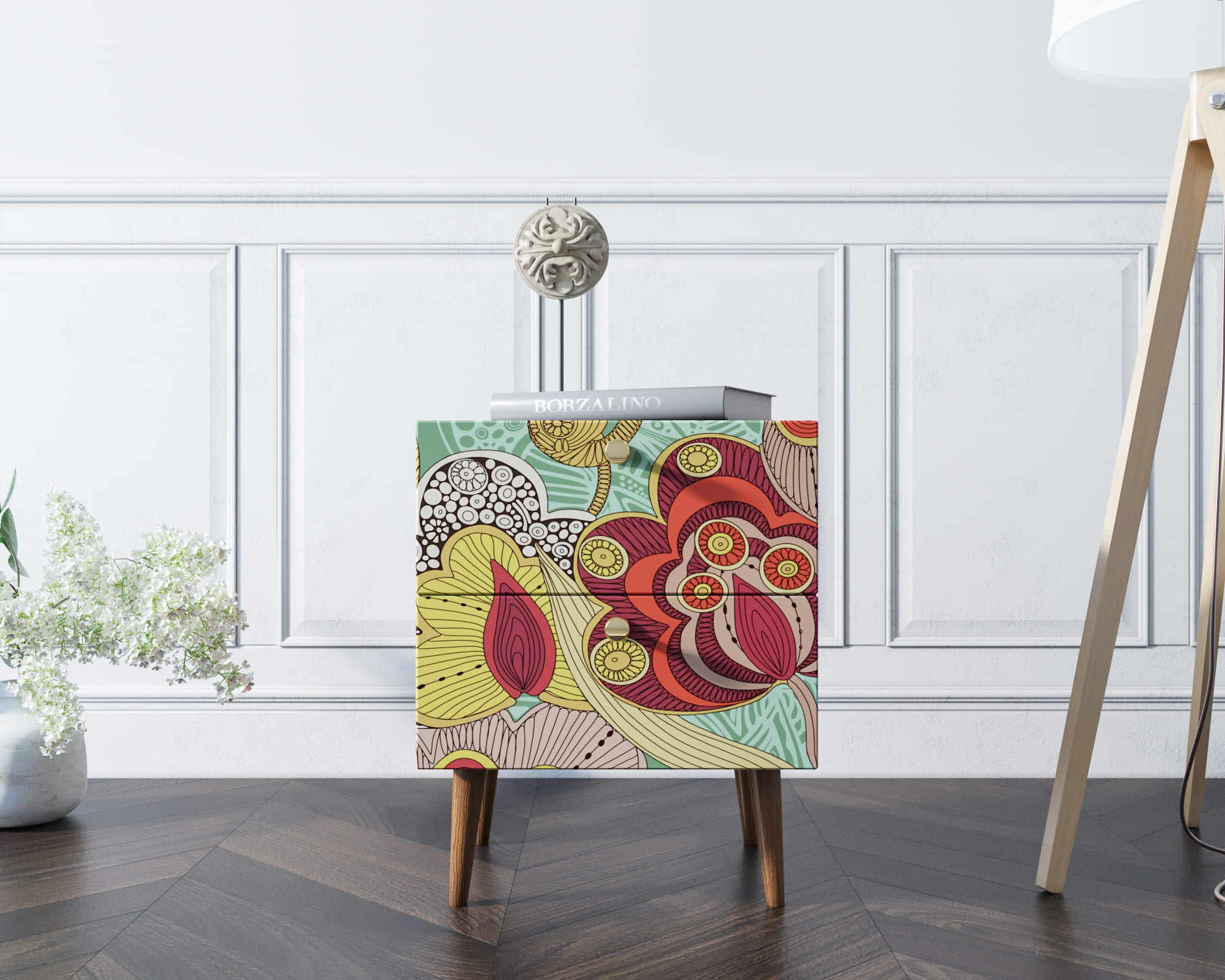 фото Тумбочка "Berber" с двумя ящиками 6 принт арт BB03/Print_06, разноцветная