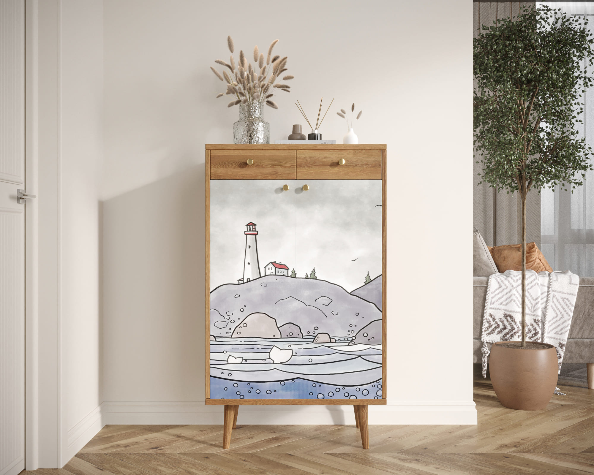 Комод "Berber" два ящика и дверки арт BB46/Print_51 в интернет-магазине