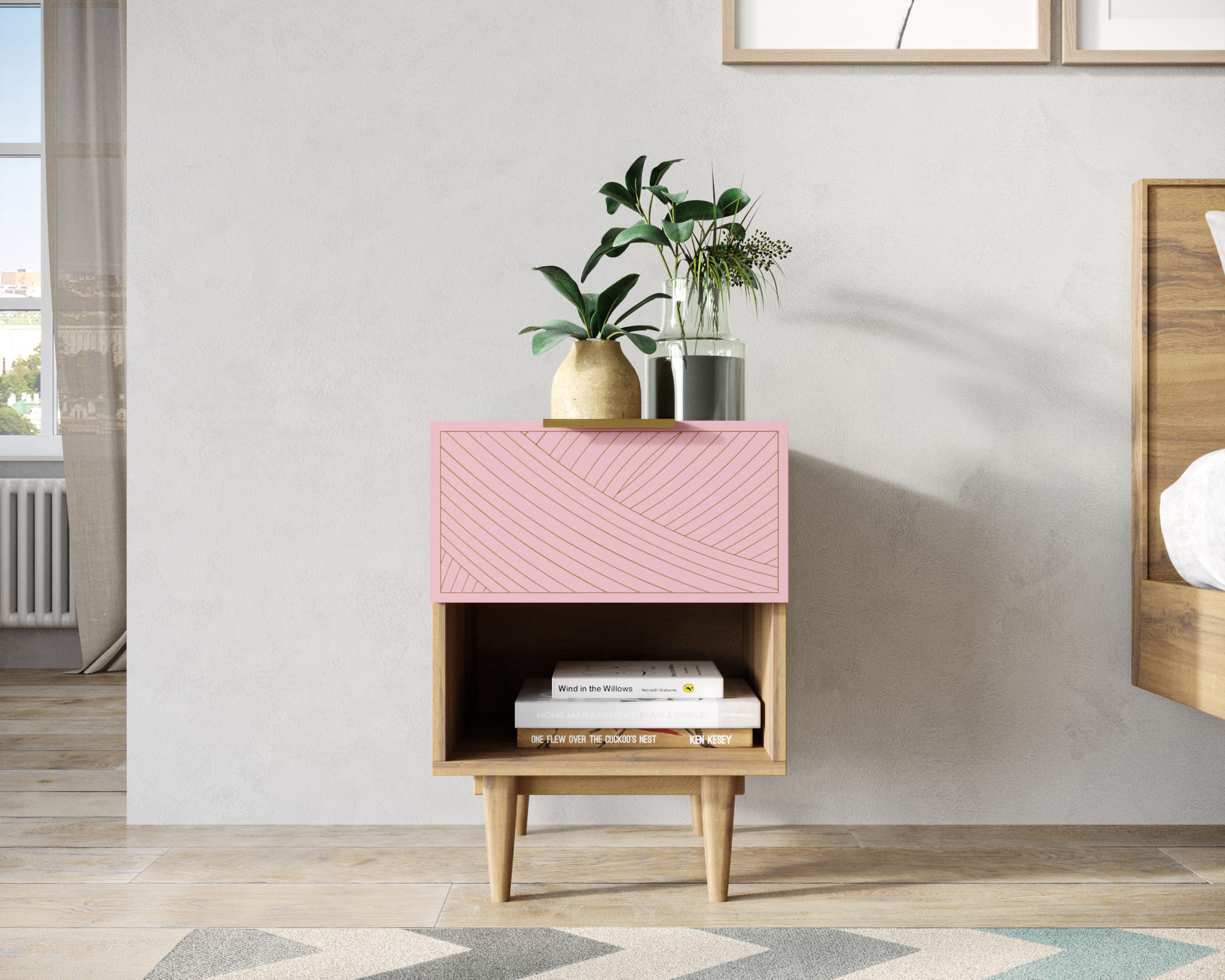 Тумбочка с верхним ящиком "Line" LN10/GR1/pink в интернет-магазине