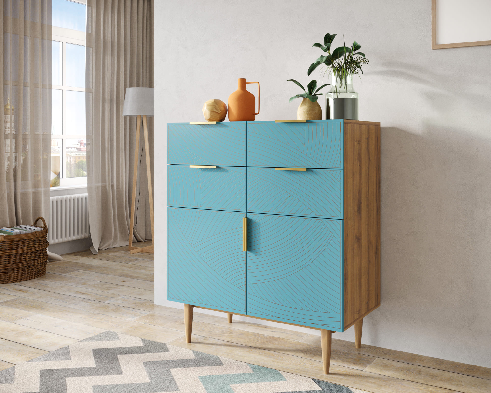 заказать Большой комод с четырьмя ящиками и дверками "Line" LN17/GR1/blue в Москве заказать Большой комод с четырьмя ящиками и дверками "Line" LN17/GR1/blue