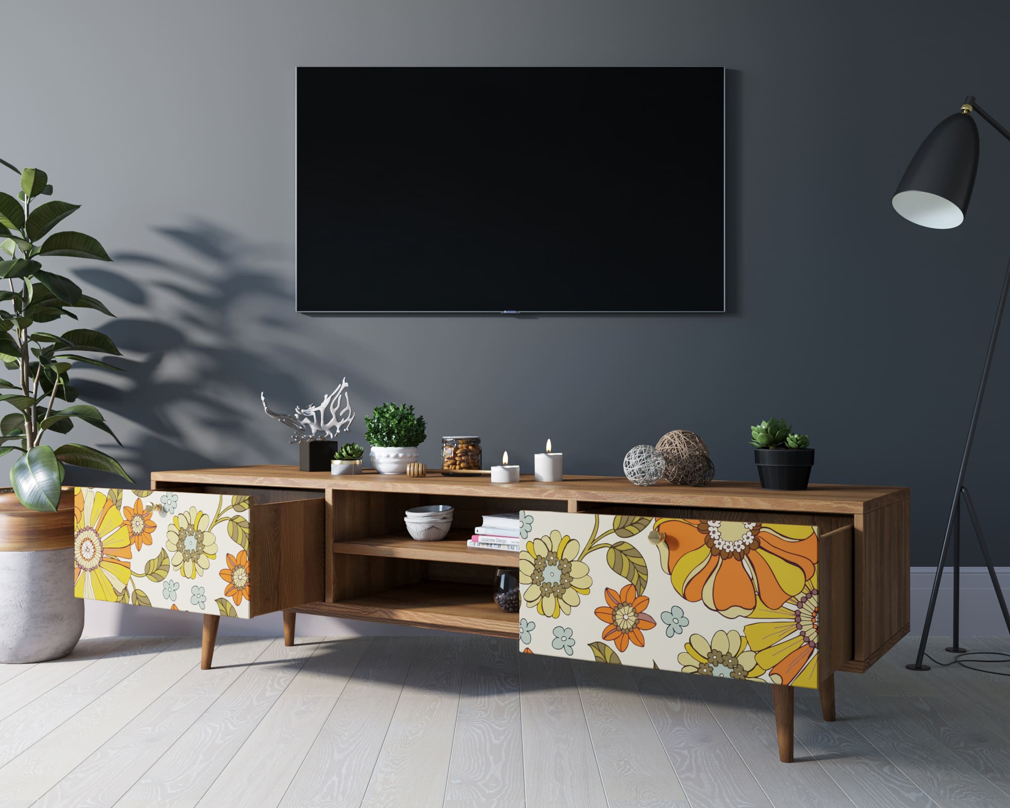 купить Комод "Berber" с нишей низкий под TV принт 47 арт BB49/Print_47