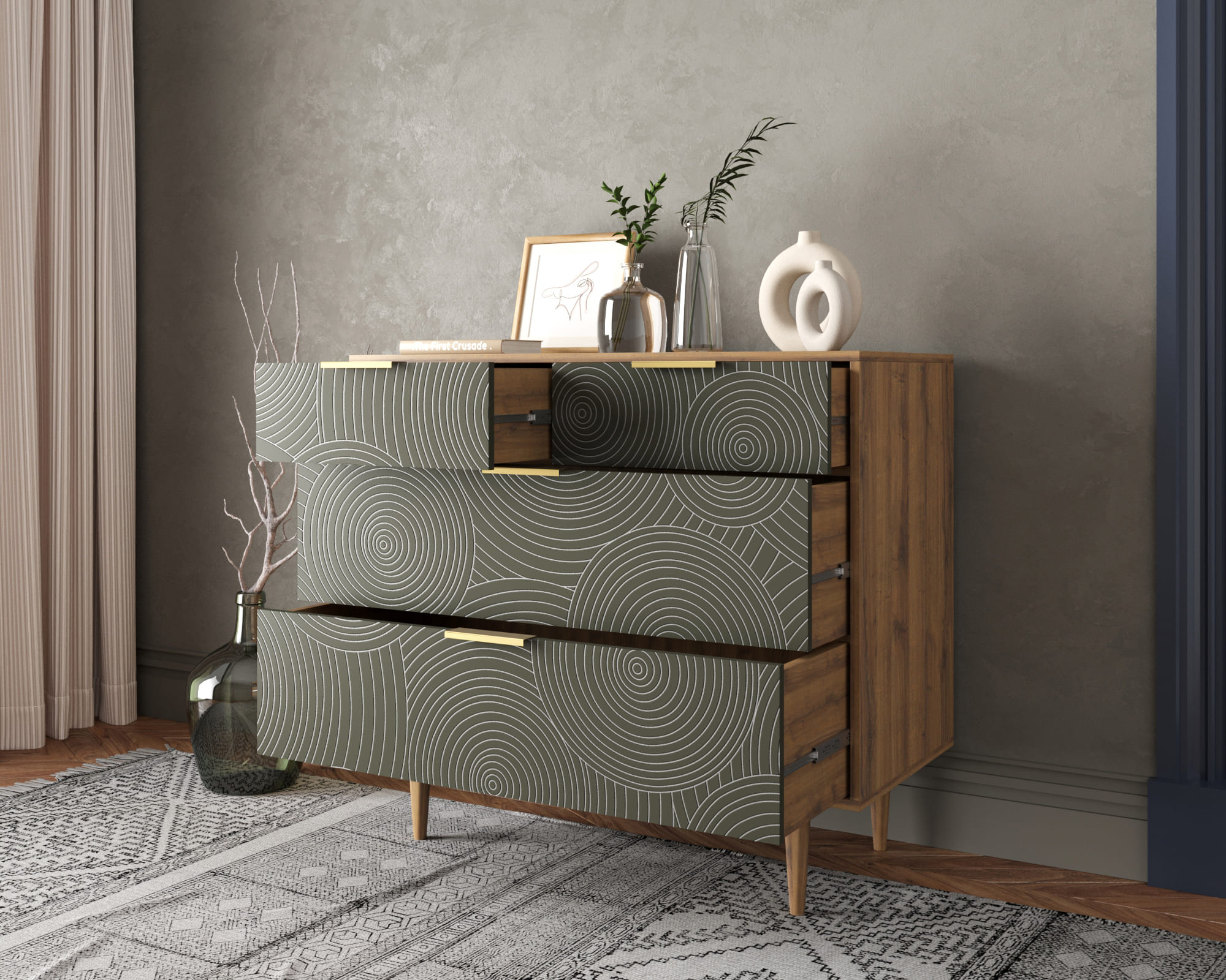 купить Комод с четыремя ящиками "Line" R22/browngrey в Москве купить Комод с четыремя ящиками "Line" R22/browngrey