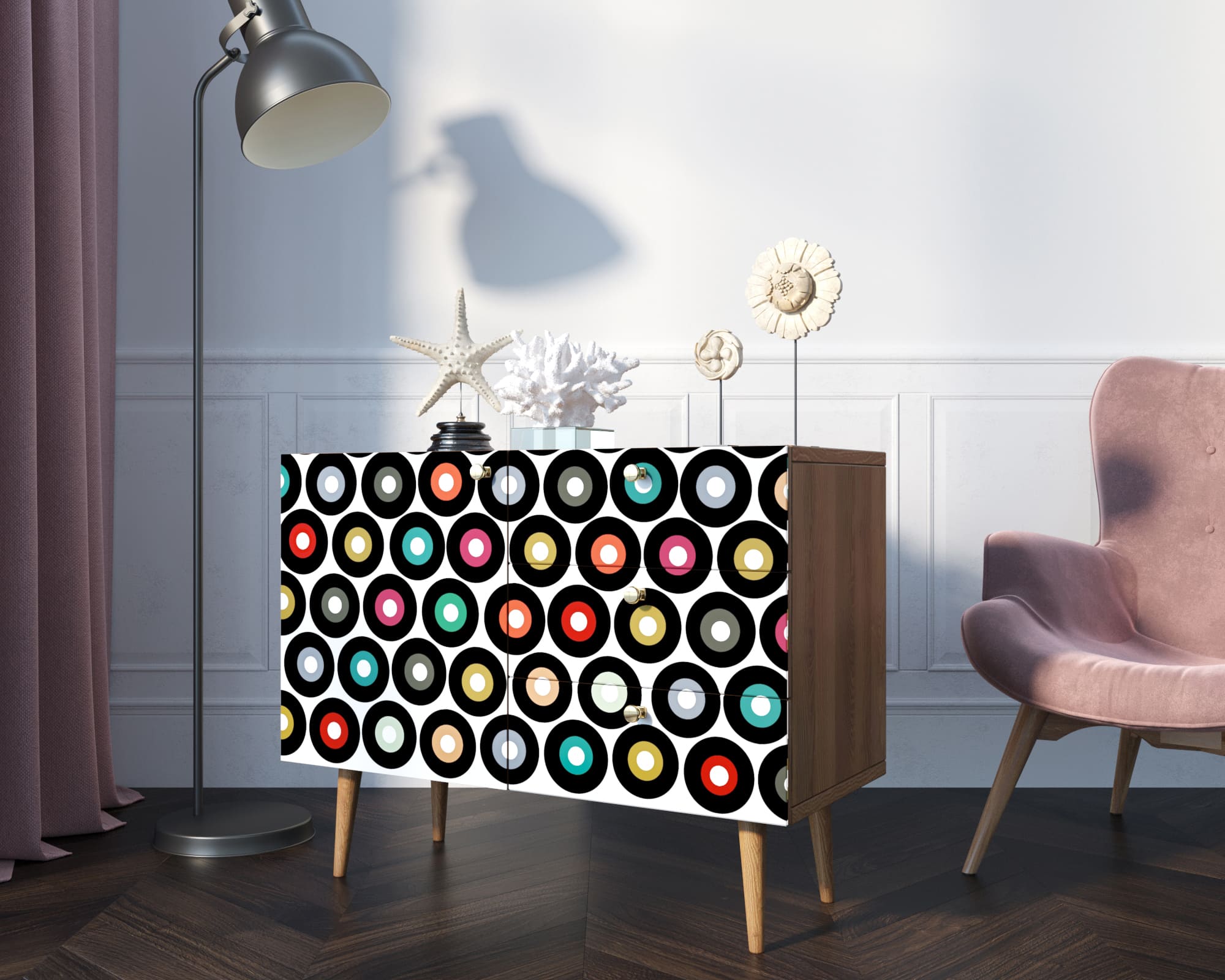 заказать Комод "Berber" три ящика и дверка 37 принт арт BB34/Print_37