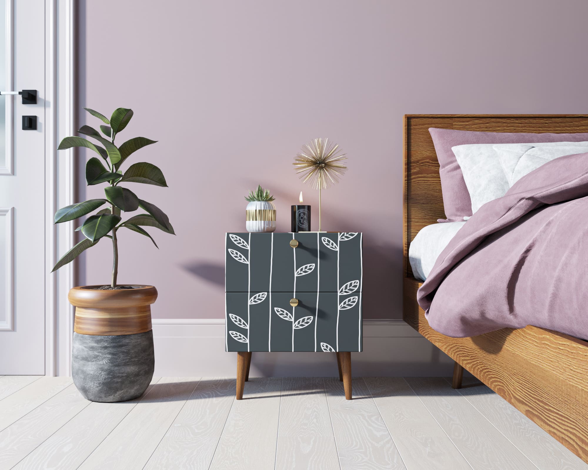 Тумбочка "Berber" с двумя ящиками 18 принт арт BB03/Print_18, разноцветная в интерьере