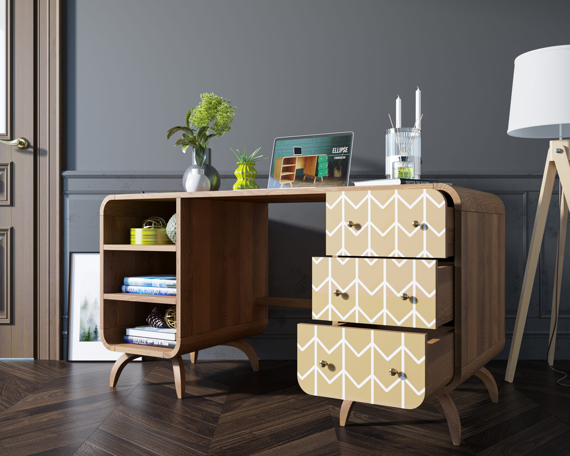 купить Рабочий стол в Скандинавском стиле "Ellipse print" принт 1 арт EL08/print_1