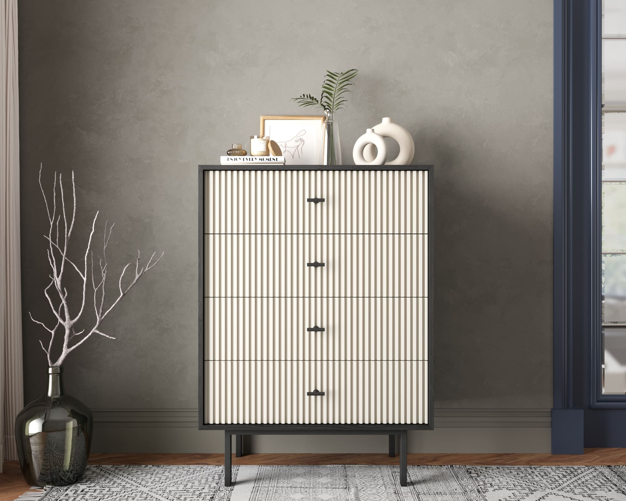 Комод вертикальный с четырьмя ящиками "Emerson" арт EM18/milky/L в интернет-магазине