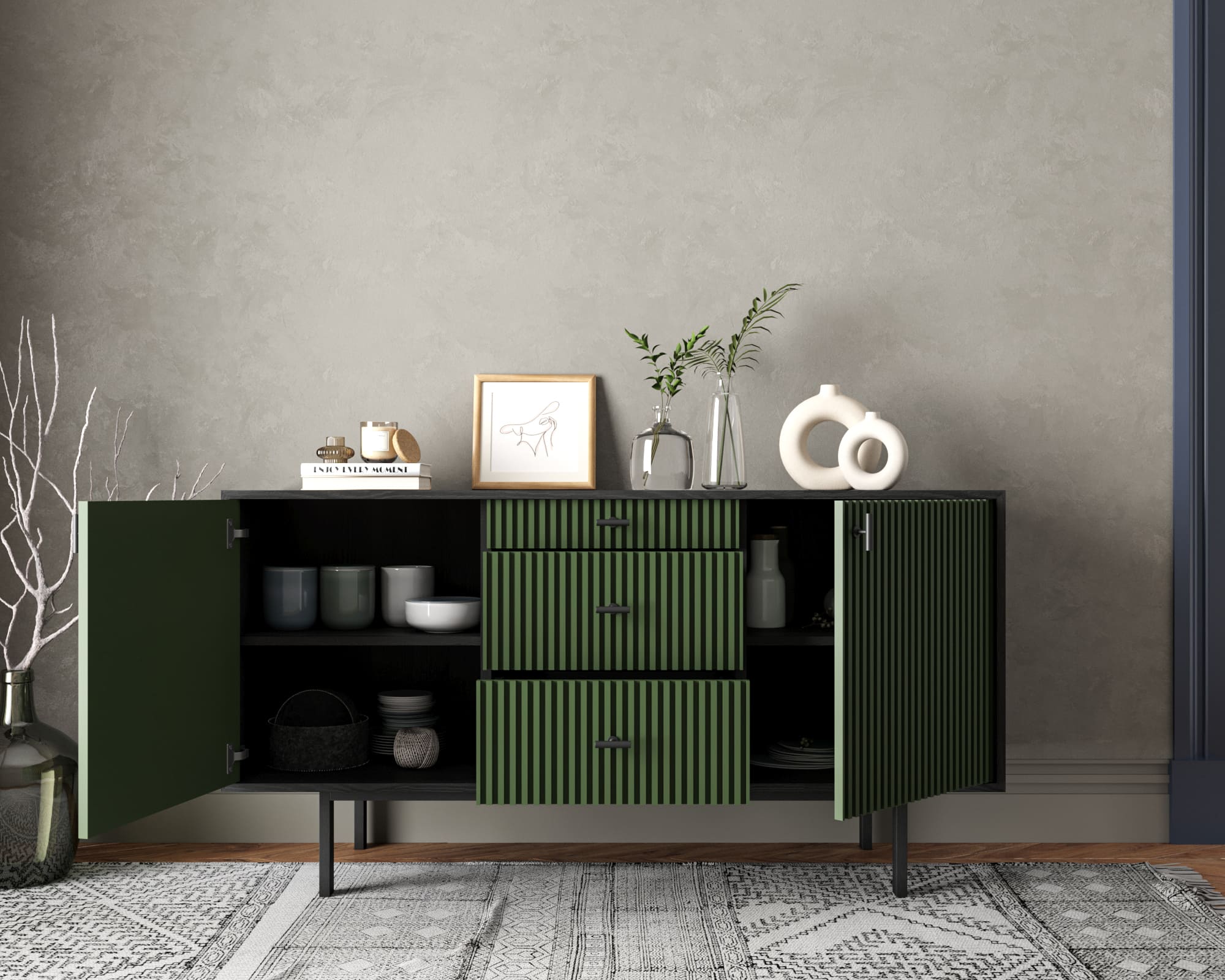 купить Комод две дверки и три ящика "Emerson" арт EM08/green/L в Москве купить Комод две дверки и три ящика "Emerson" арт EM08/green/L