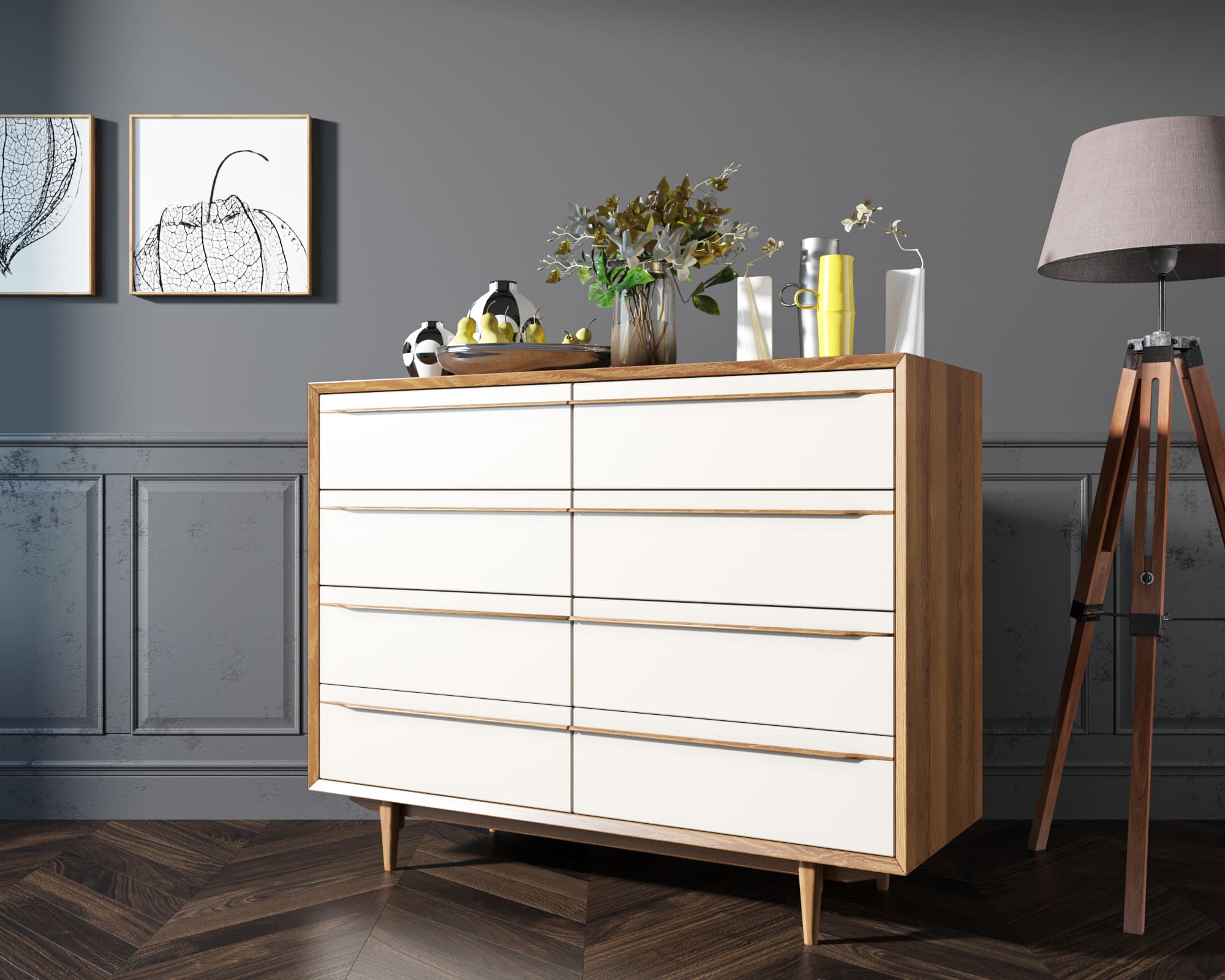 Комод "Bruni white" на восемь ящиков арт BR06WH в интернет-магазине