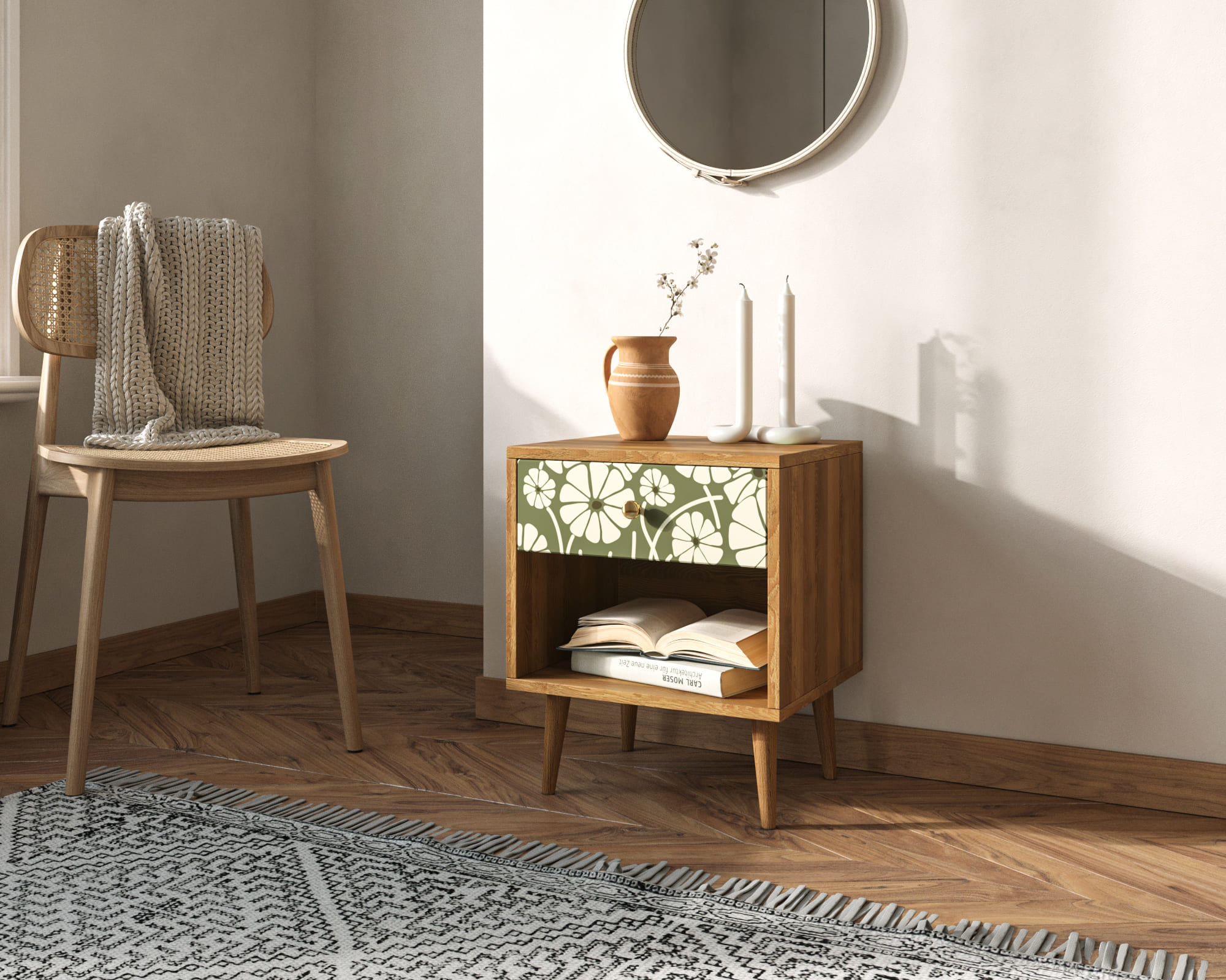 заказать Тумбочка "Berber" с открытой полкой 53 принт арт BB33/Print_53, разноцветная