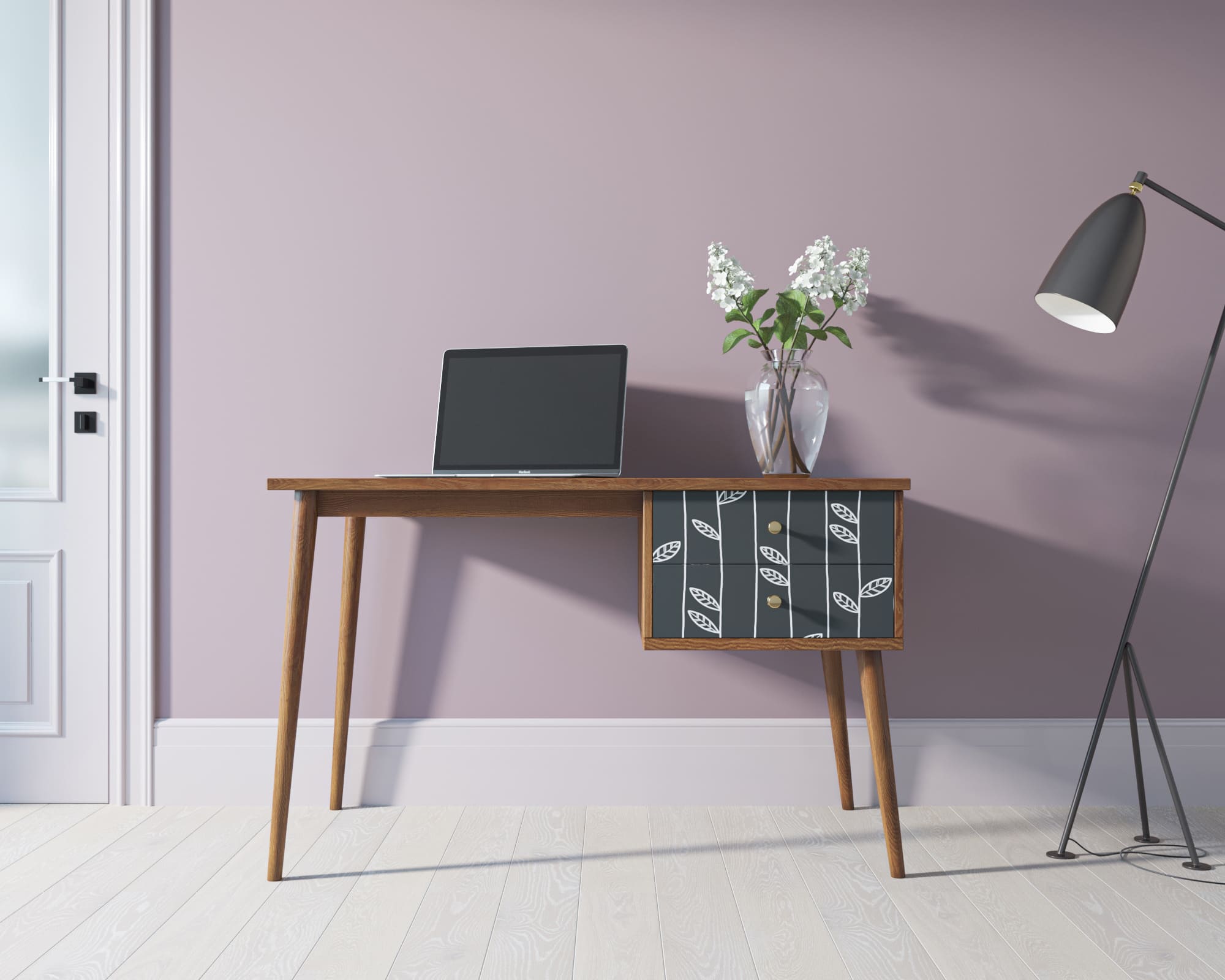 Стол рабочий "Berber" принт 18 с одной тумбой арт BB20/Print_18 в интерьере