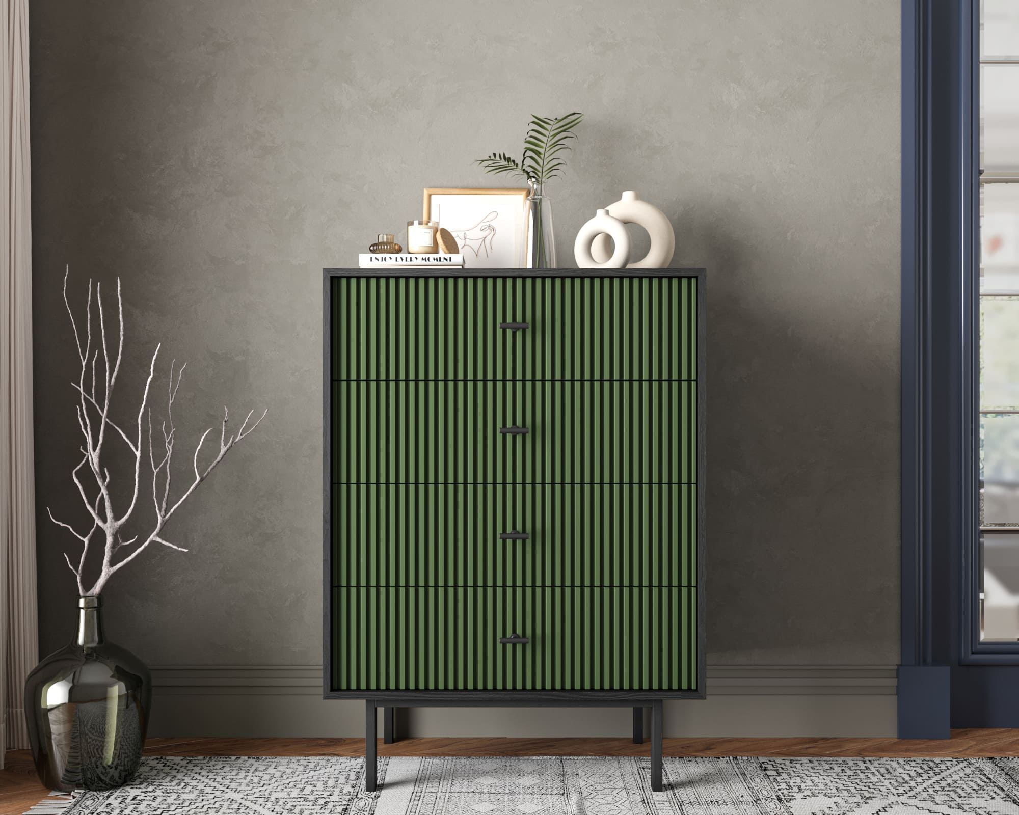 Комод вертикальный с четырьмя ящиками "Emerson" арт EM18/green/L в интернет-магазине