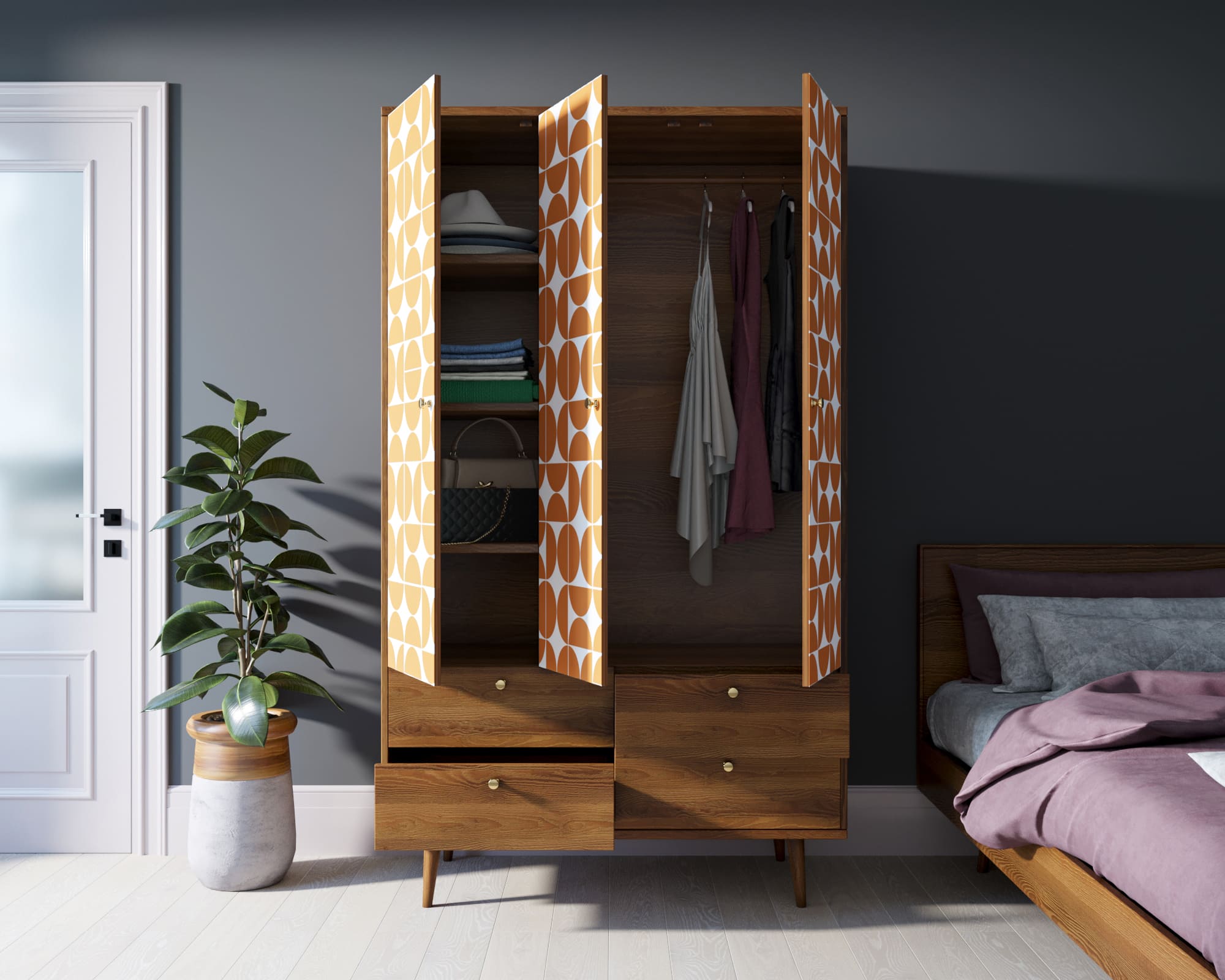 Шкаф трехстворчатый "Berber" принт 14 арт BB02/Print_14 в интернет-магазине