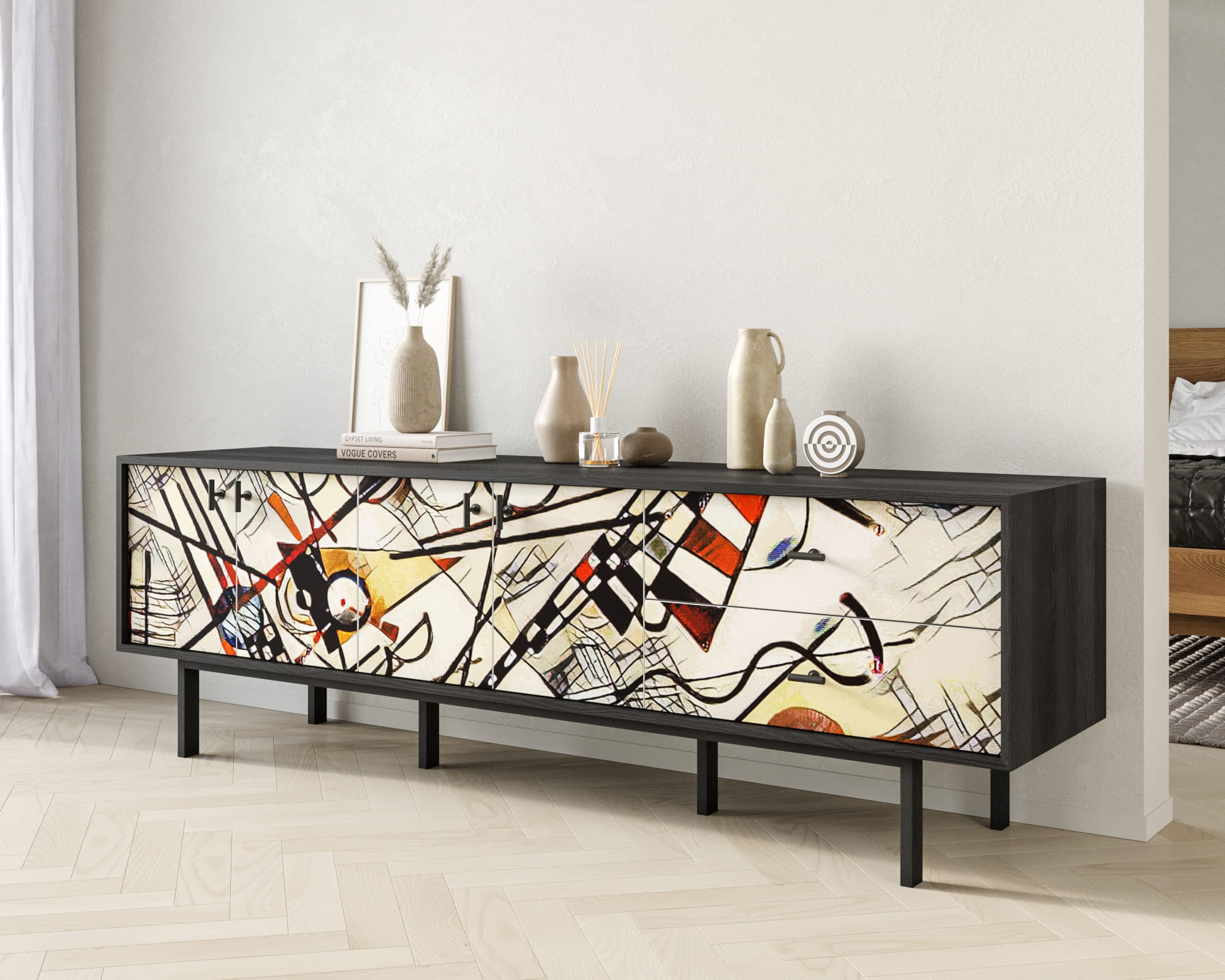 заказать Комод с четырьмя дверками и двумя ящиками "Emerson" by Kandinsky арт EM04/Print_01 в Москве заказать Комод с четырьмя дверками и двумя ящиками "Emerson" by Kandinsky арт EM04/Print_01