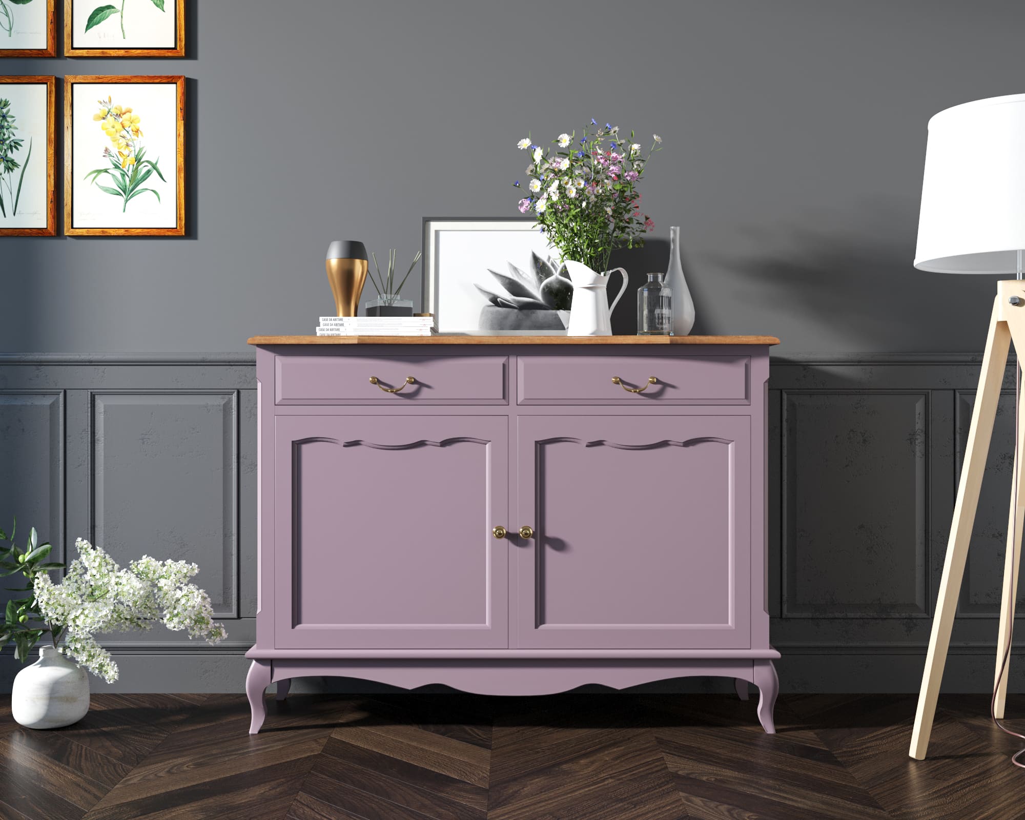 Комод "Leontina Lavanda" с ящиками арт ST9329L в интерьере