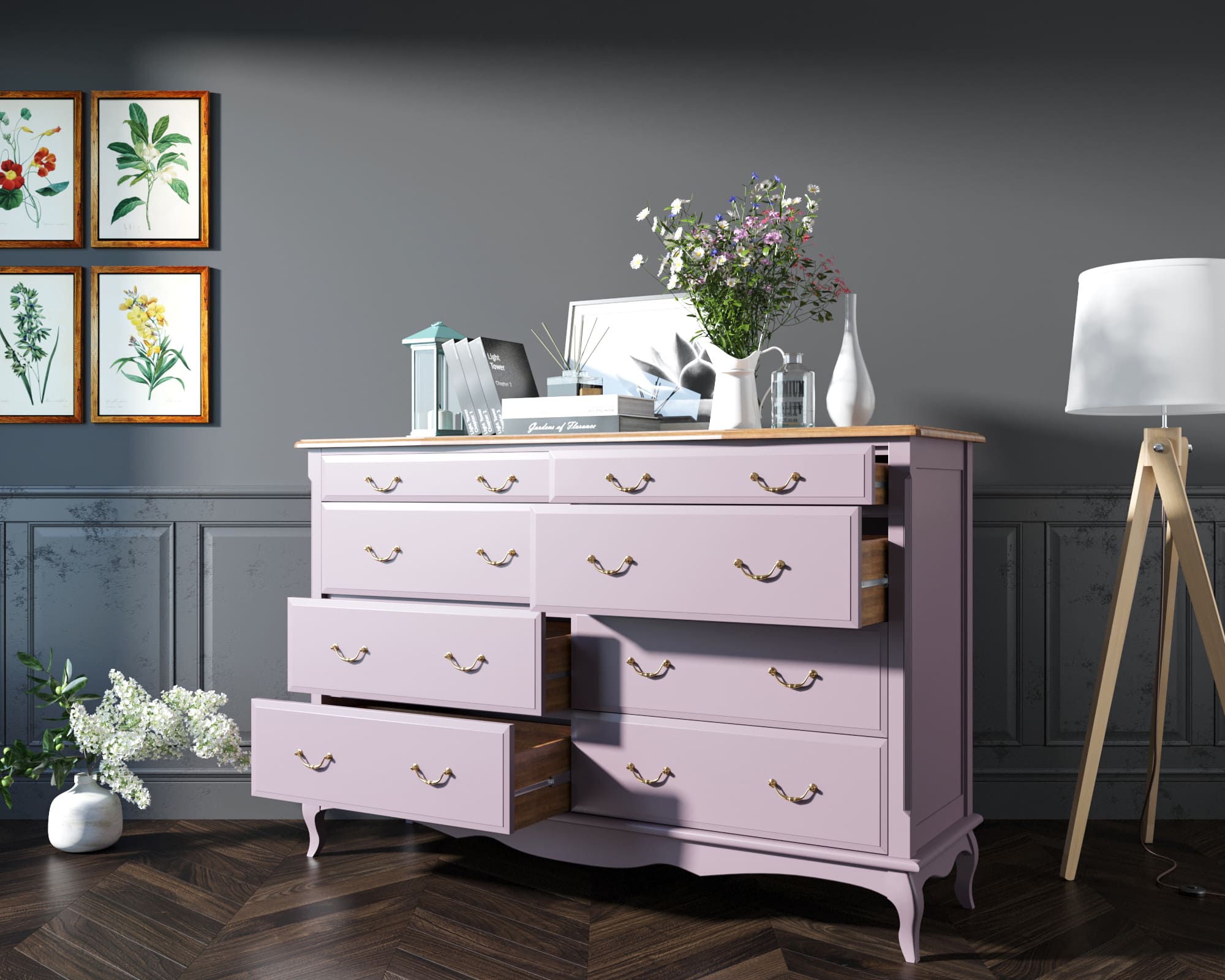 купить Комод Leontina Lavanda на восемь ящиков арт ST9316/2L