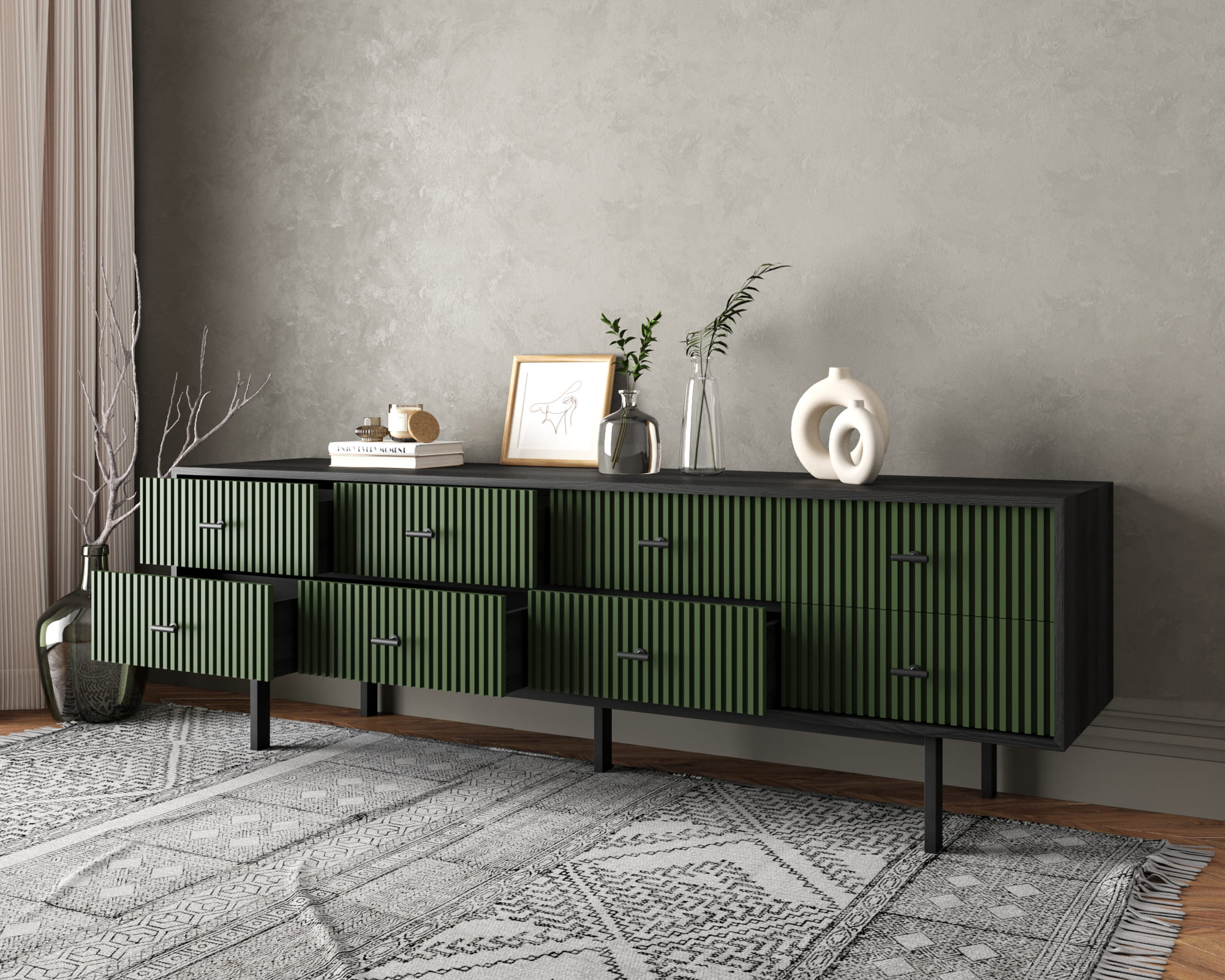 купить Комод с восемью ящиками "Emerson" арт EM03/green/L