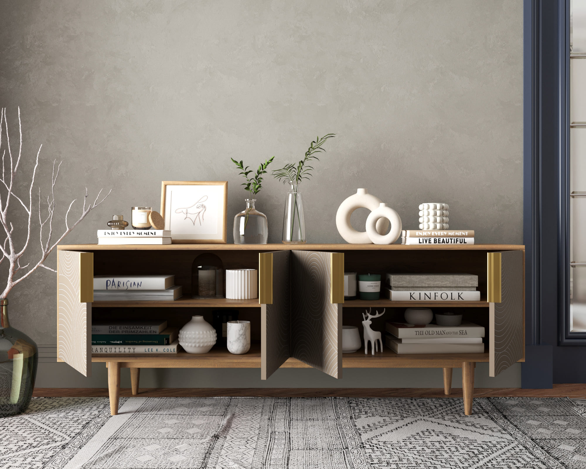 купить Комод под TV с четыремя дверками "Line" R21/beige