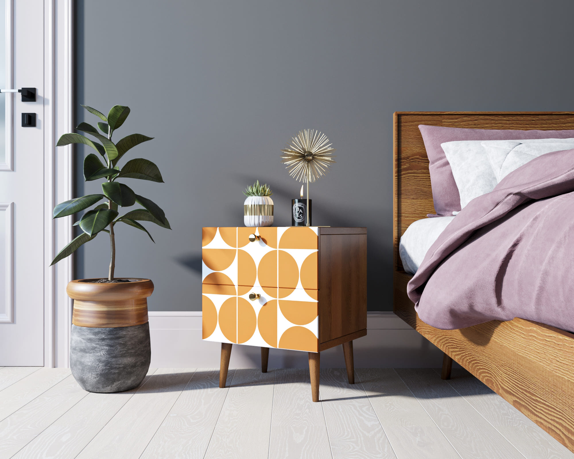 фото Тумбочка "Berber" с двумя ящиками 14 принт арт BB03/Print_14, разноцветная