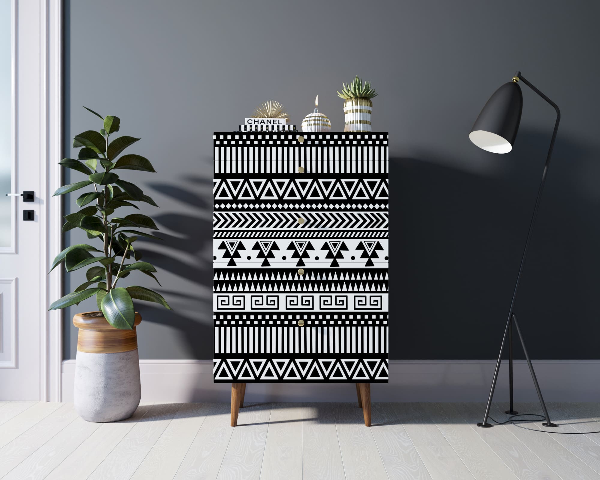 Комод высокий "Berber" принт 19 арт BB10/Print_19 в интерьере