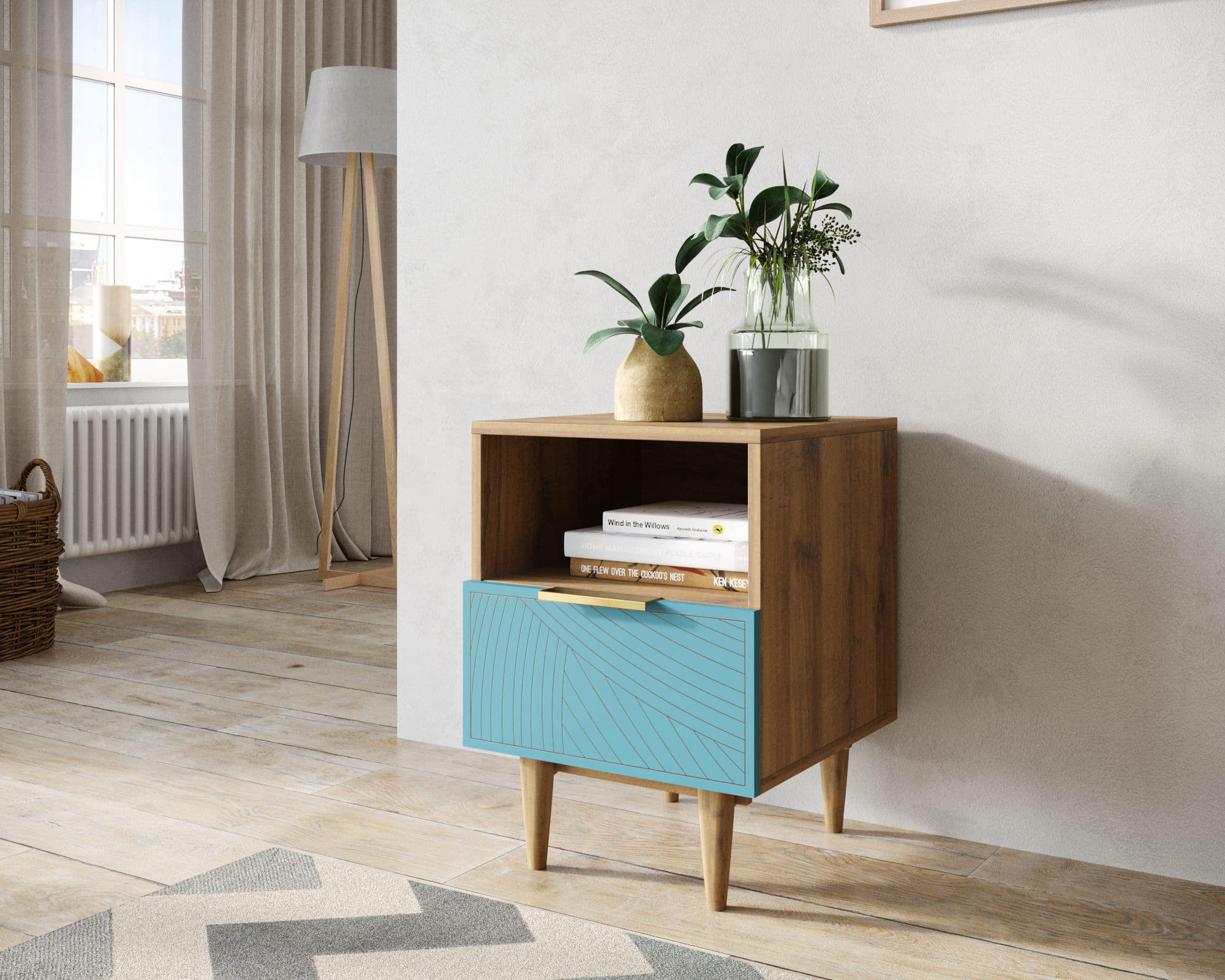 заказать Тумбочка с нижним ящиком "Line" LN09/GR1/blue