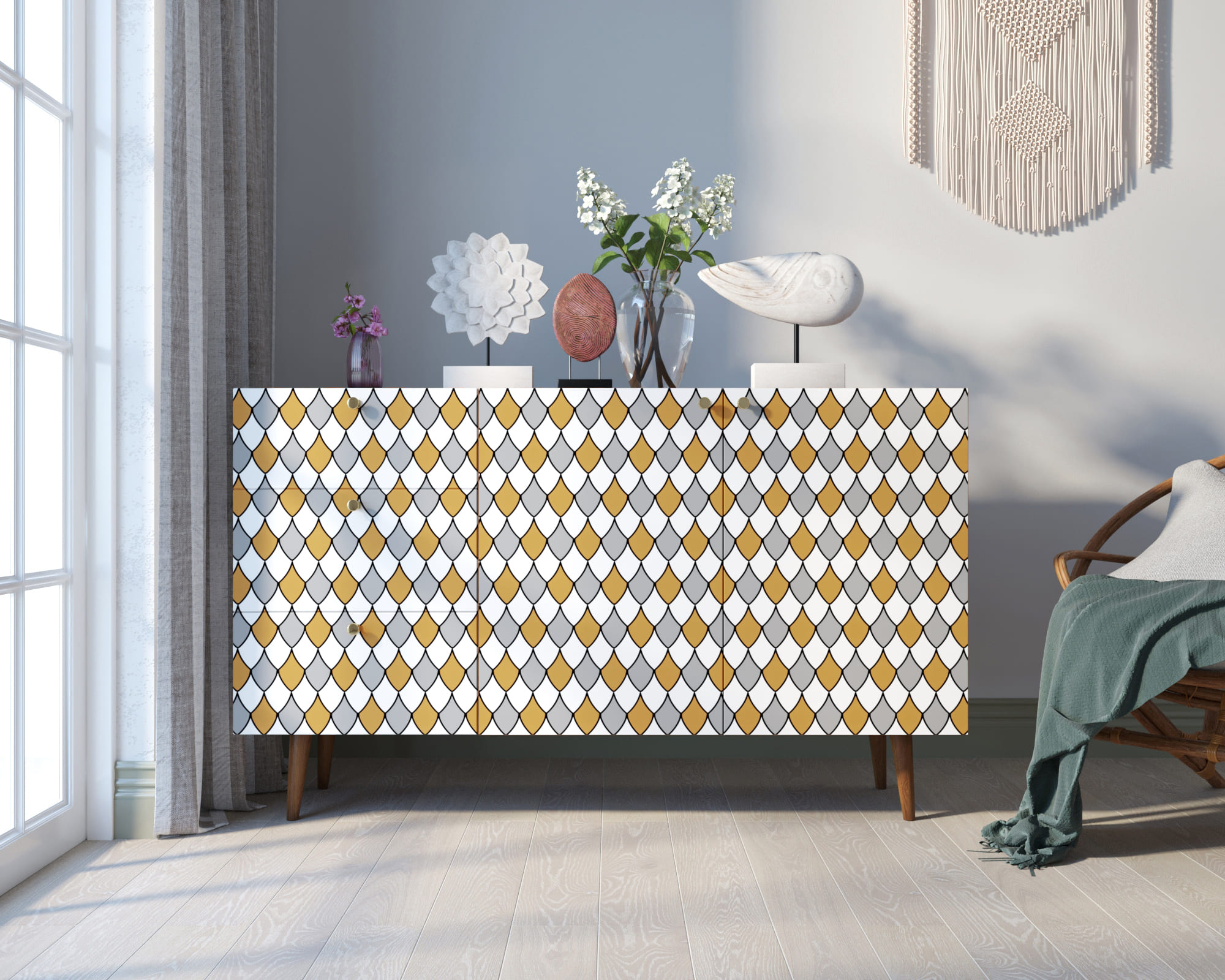 Комод "Berber" с двумя дверками и ящиками принт 22 арт BB17/Print_22 в интерьере