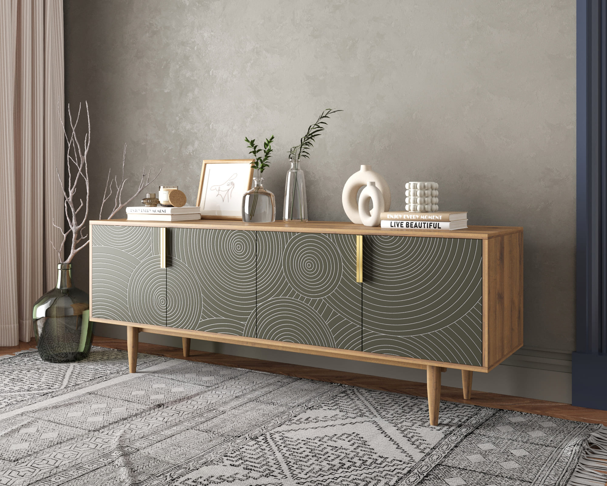 заказать Комод под TV с четыремя дверками "Line" R21/browngrey