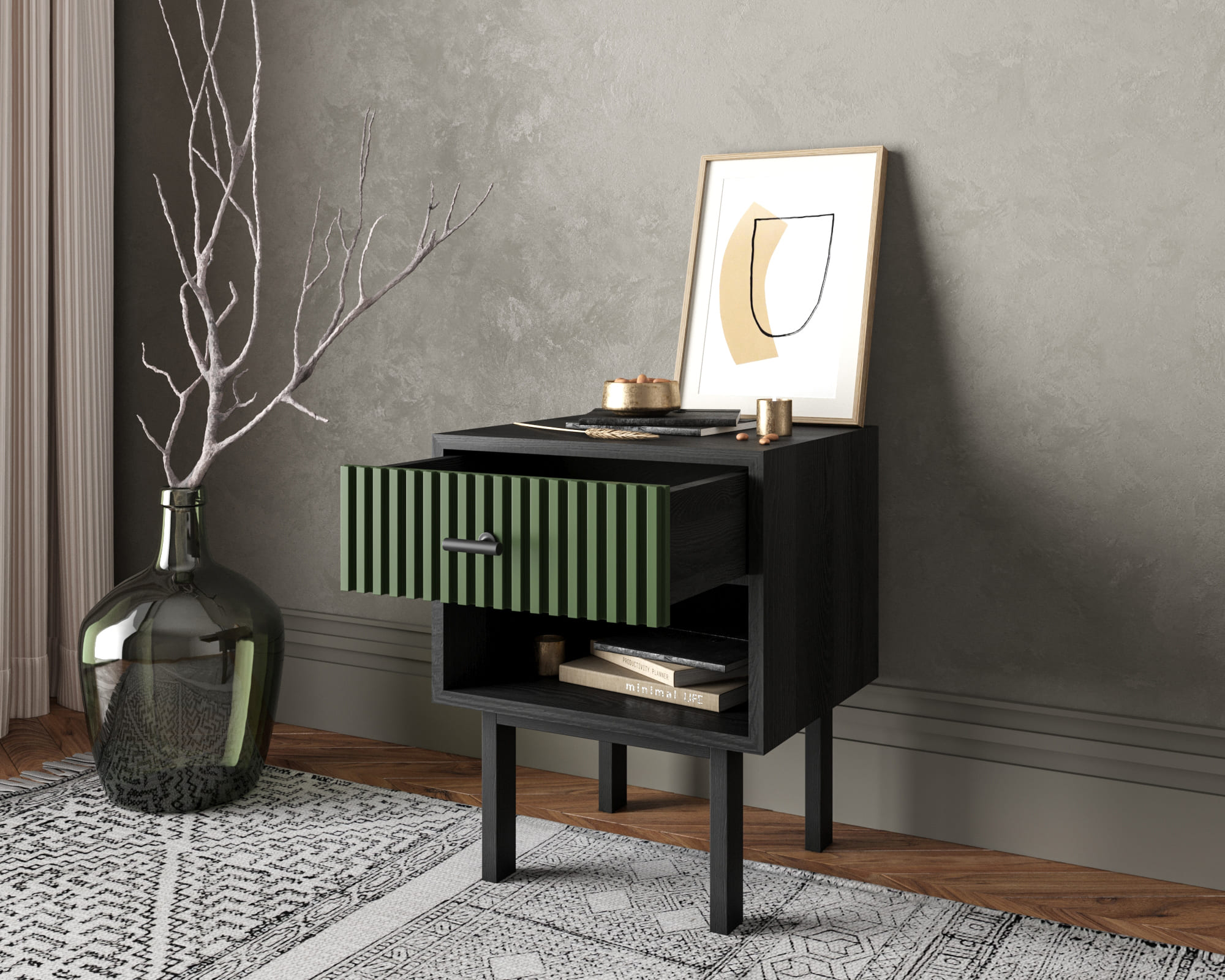 купить Тумбочка с верхним ящиком "Emerson" арт EM11/green/L