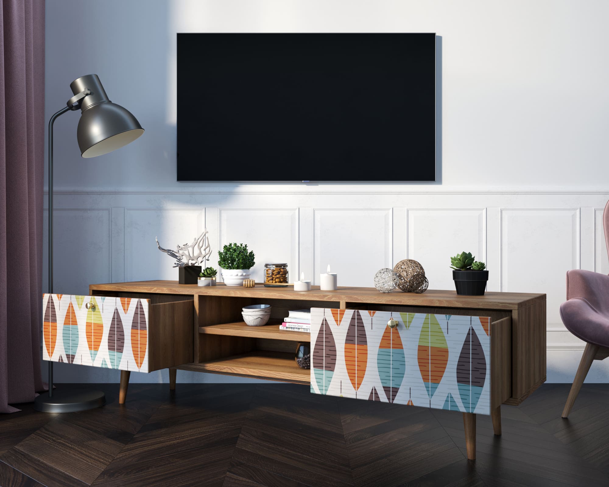 купить Комод "Berber" с нишей низкий под TV принт 48 арт BB49/Print_48