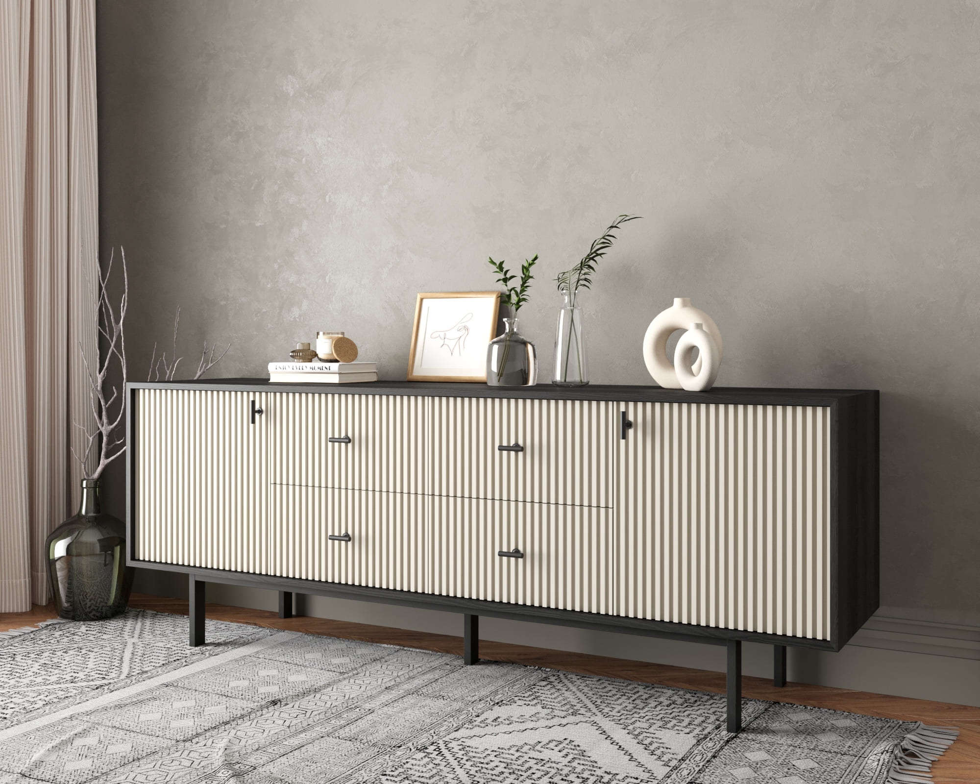 заказать Комод две дверки и четыре ящика "Emerson" арт EM19/milky/L