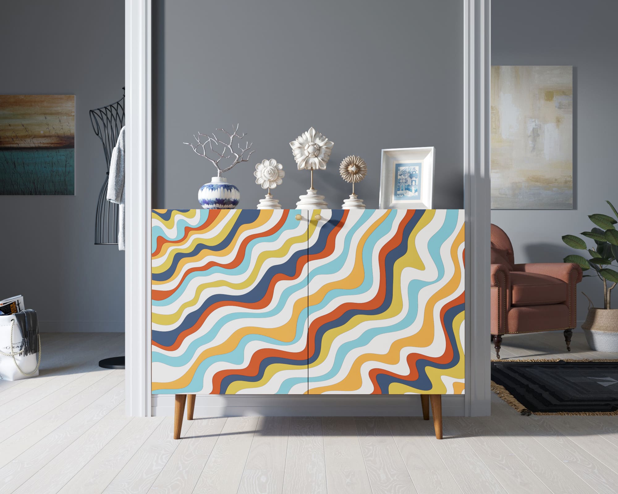 Комод с принтом 21 "Berber" две дверки арт BB04/Print_21 в интерьере в Москве Комод с принтом 21 "Berber" две дверки арт BB04/Print_21 в интерьере