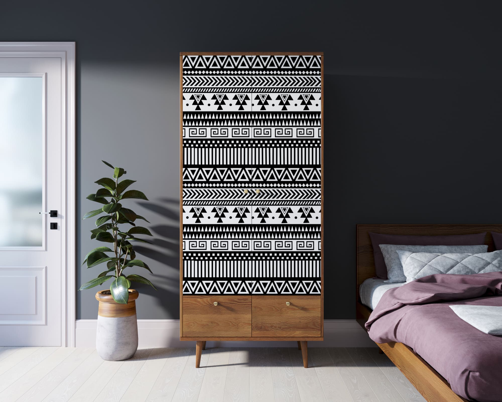 Шкаф двухстворчатый "Berber" принт 19 арт BB16/Print_19 в интерьере