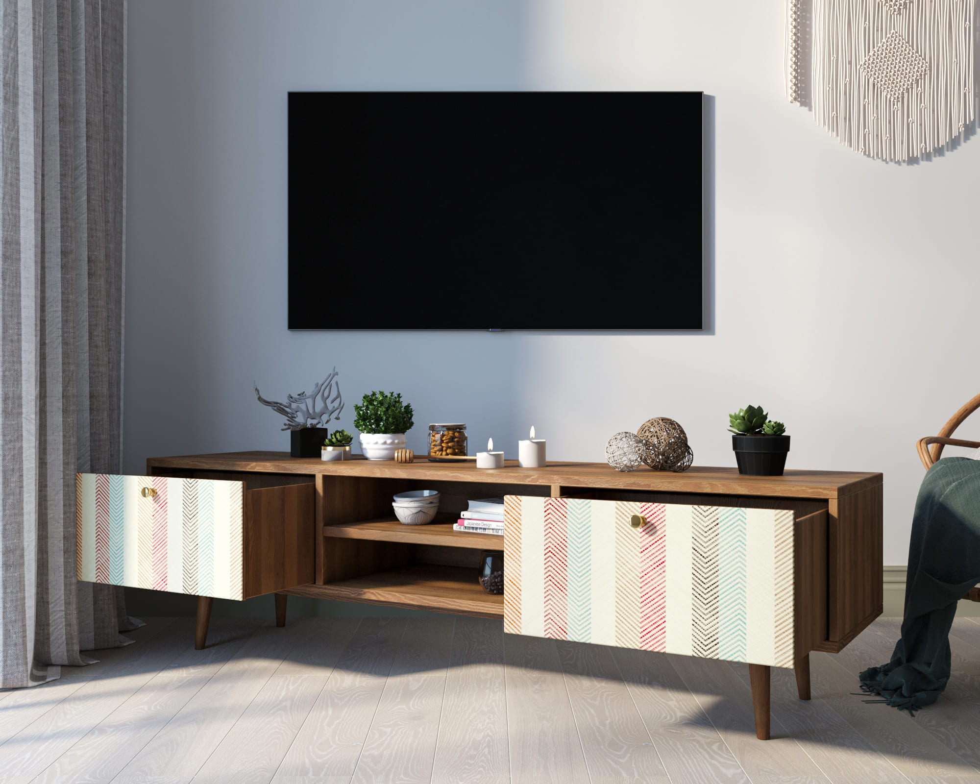 купить Комод "Berber" с нишей низкий под TV принт 45 арт BB49/Print_45