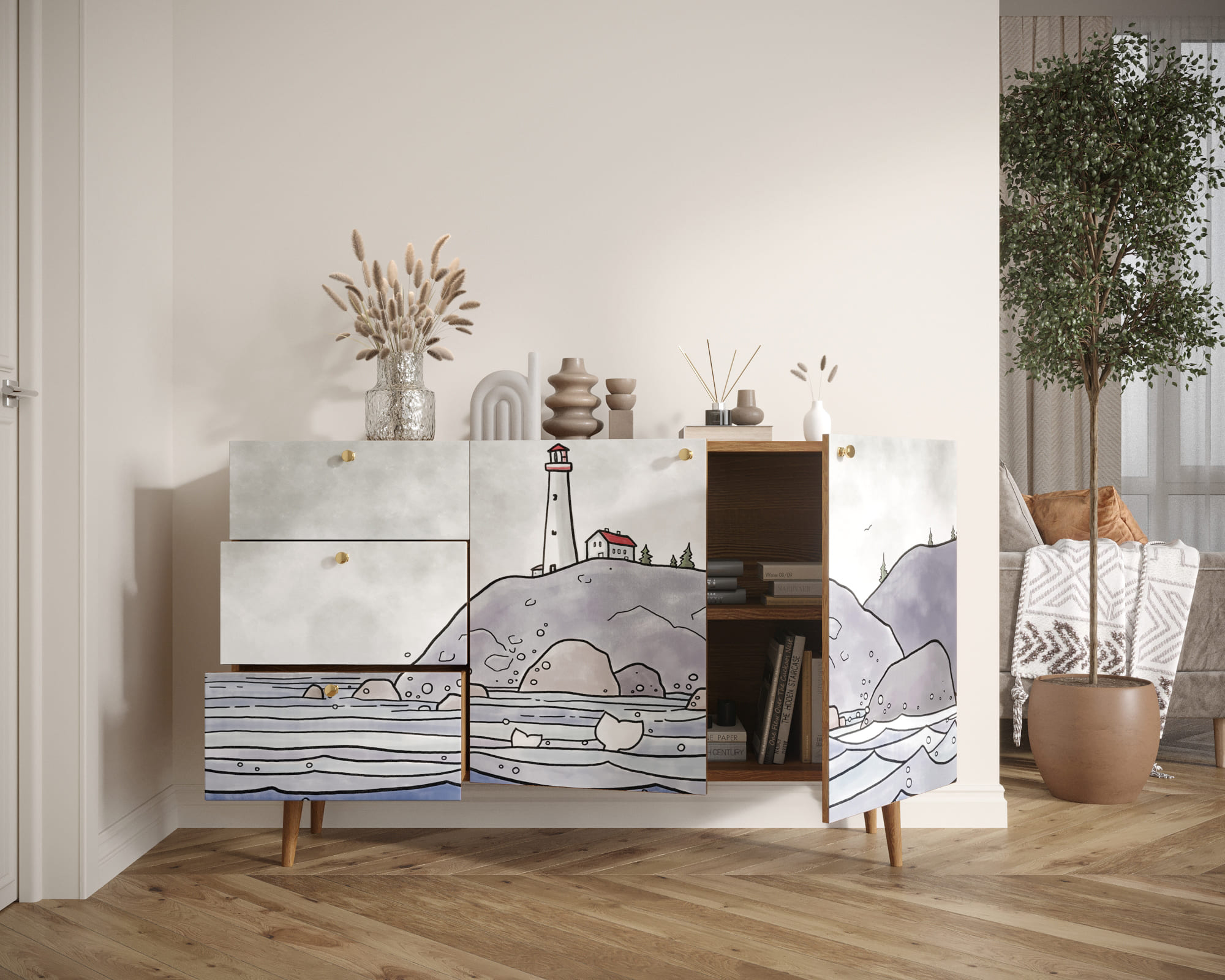 купить Комод "Berber" с двумя дверками и ящиками арт BB17/Print_51