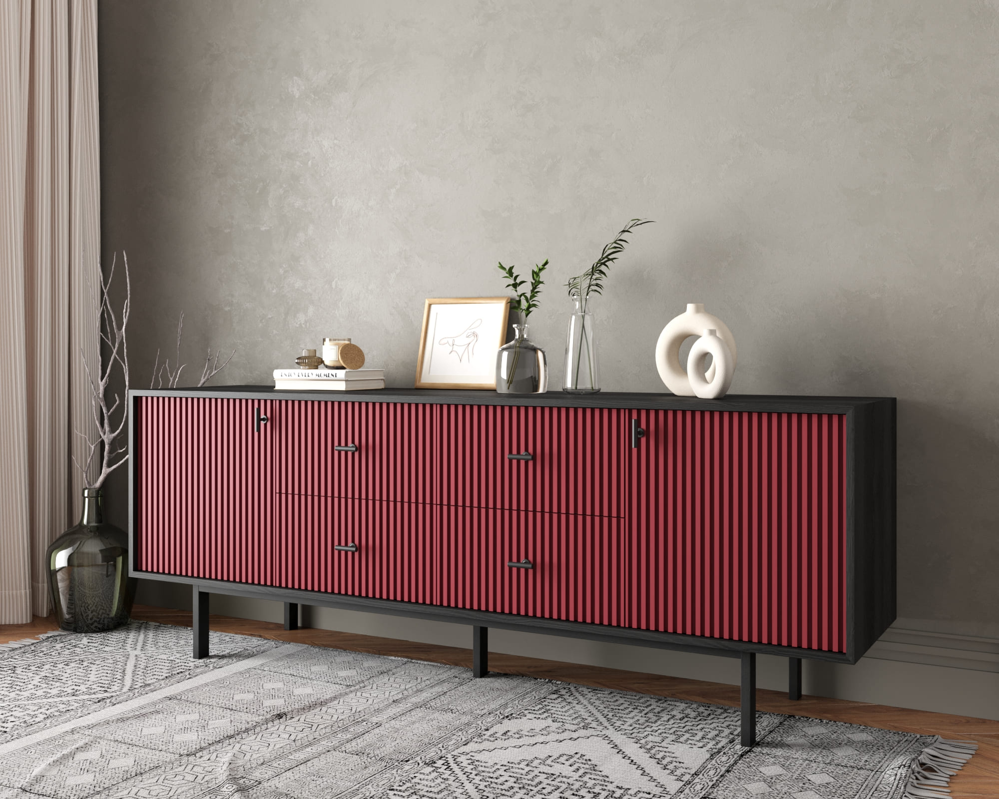 заказать Комод две дверки и четыре ящика "Emerson" арт EM19/red/L в Москве заказать Комод две дверки и четыре ящика "Emerson" арт EM19/red/L