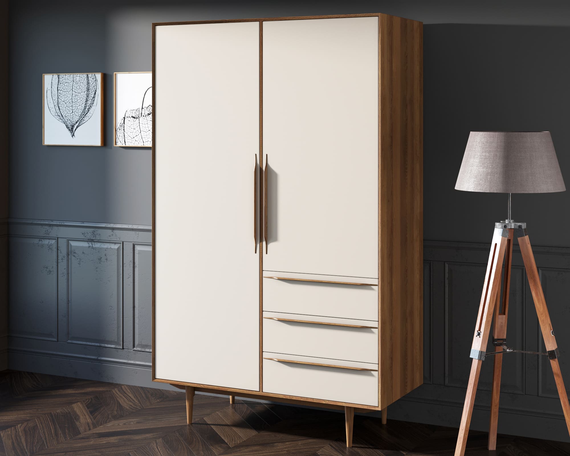 заказать Шкаф в скандинавском стиле "Bruni white" с ящиками арт BR27WH