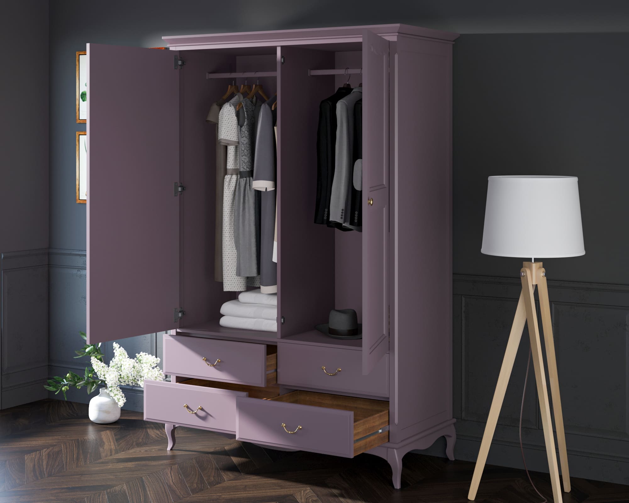 Шкаф "Leontina Lavanda" двустворчатый с ящиками арт ST9327KR2L в интернет-магазине