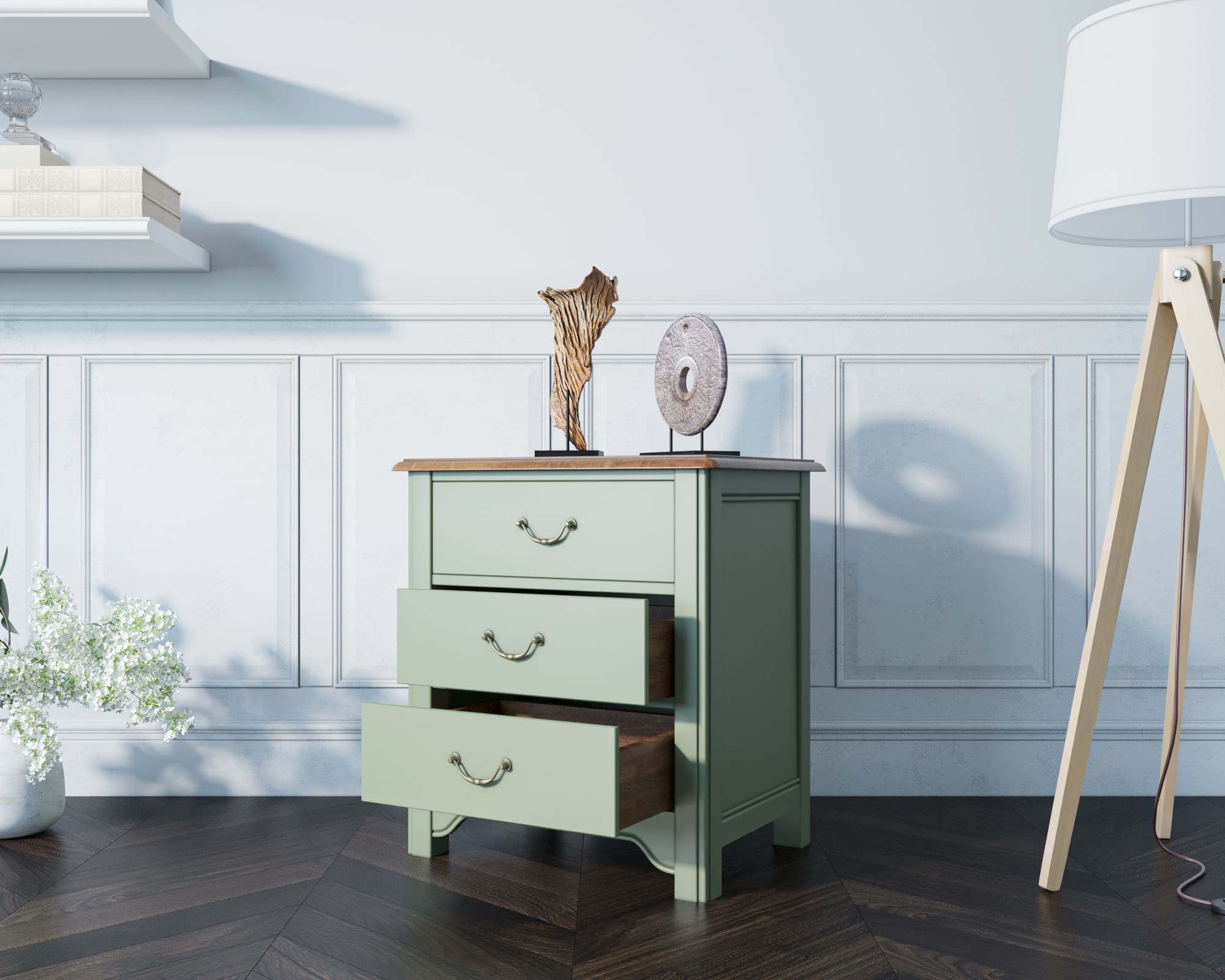 Тумба прикроватная "Olivia" на 3 ящика арт GA3002 в интерьере