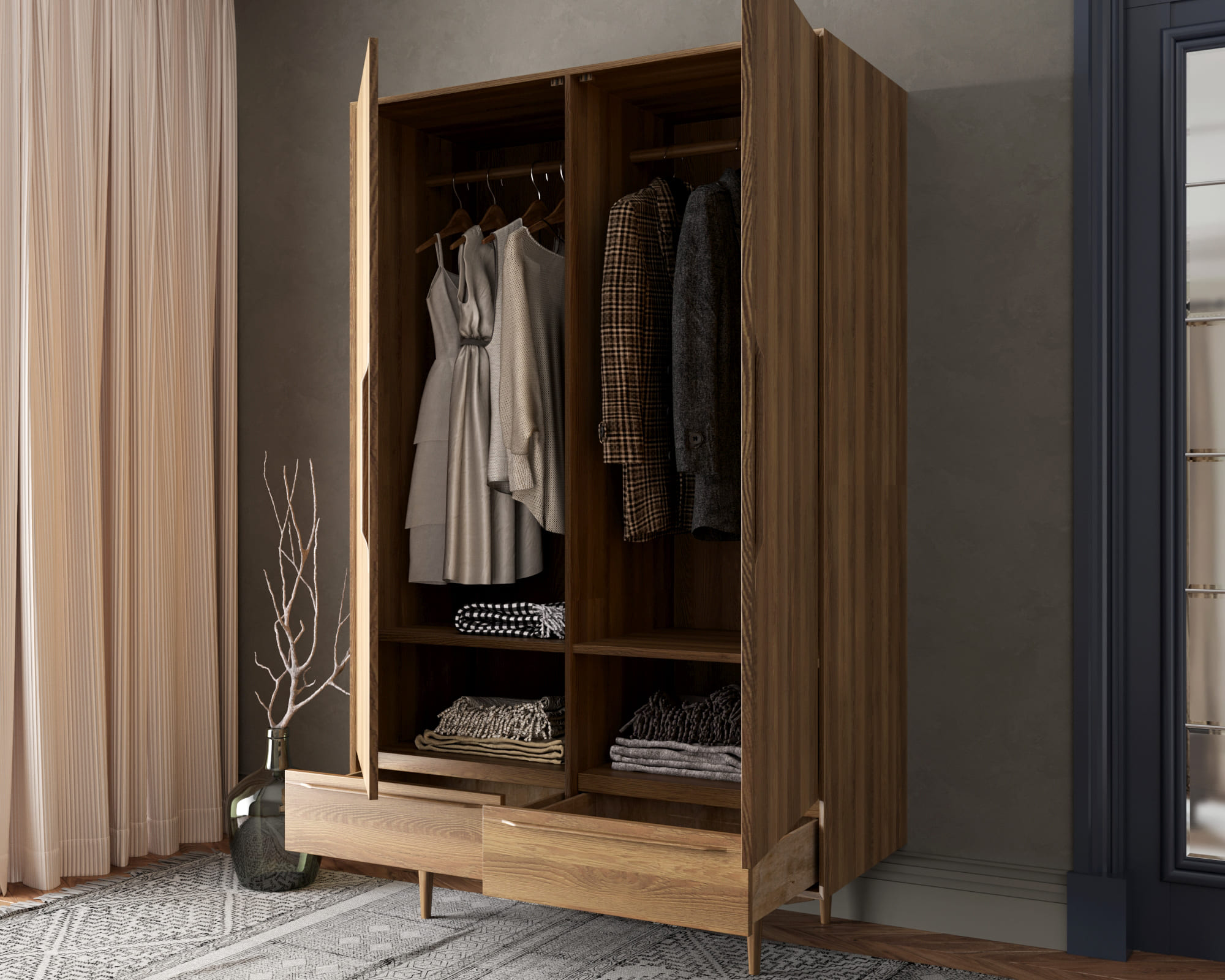 купить Шкаф двустворчатый  "Bruni" с двумя ящиками арт BR27/2